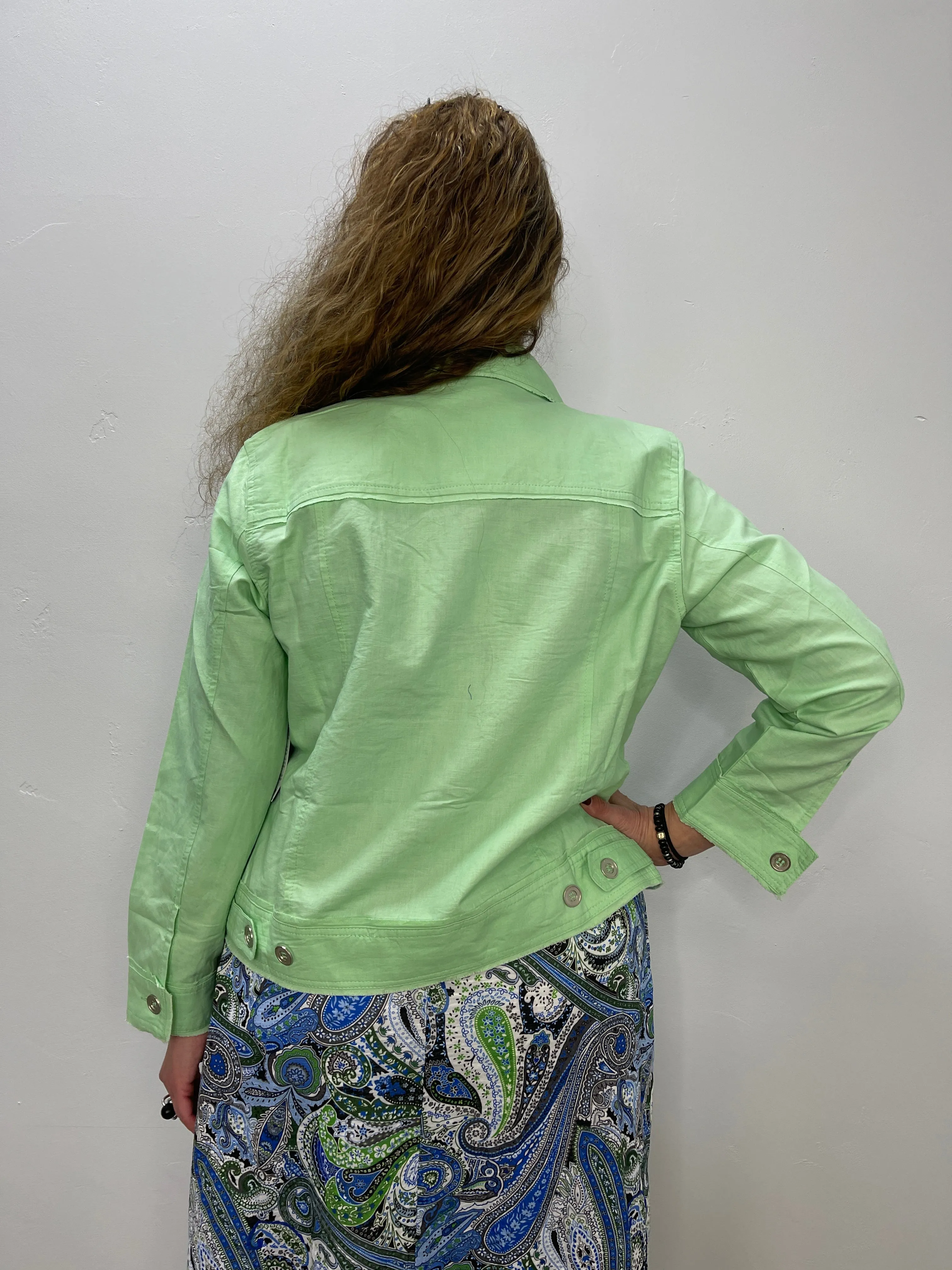 100% Linen Mint Green Collared Button Down Jacket