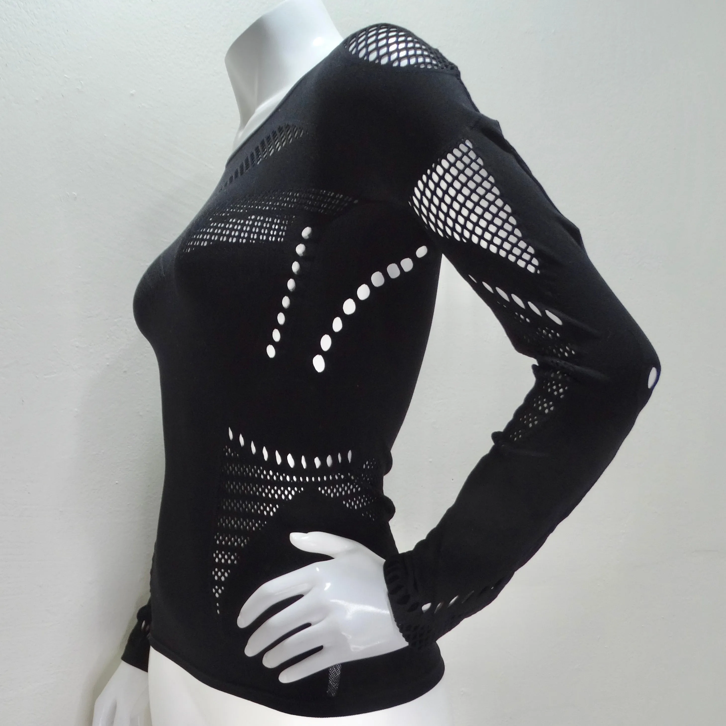 Alexander McQueen Black Mesh Cut Out Top