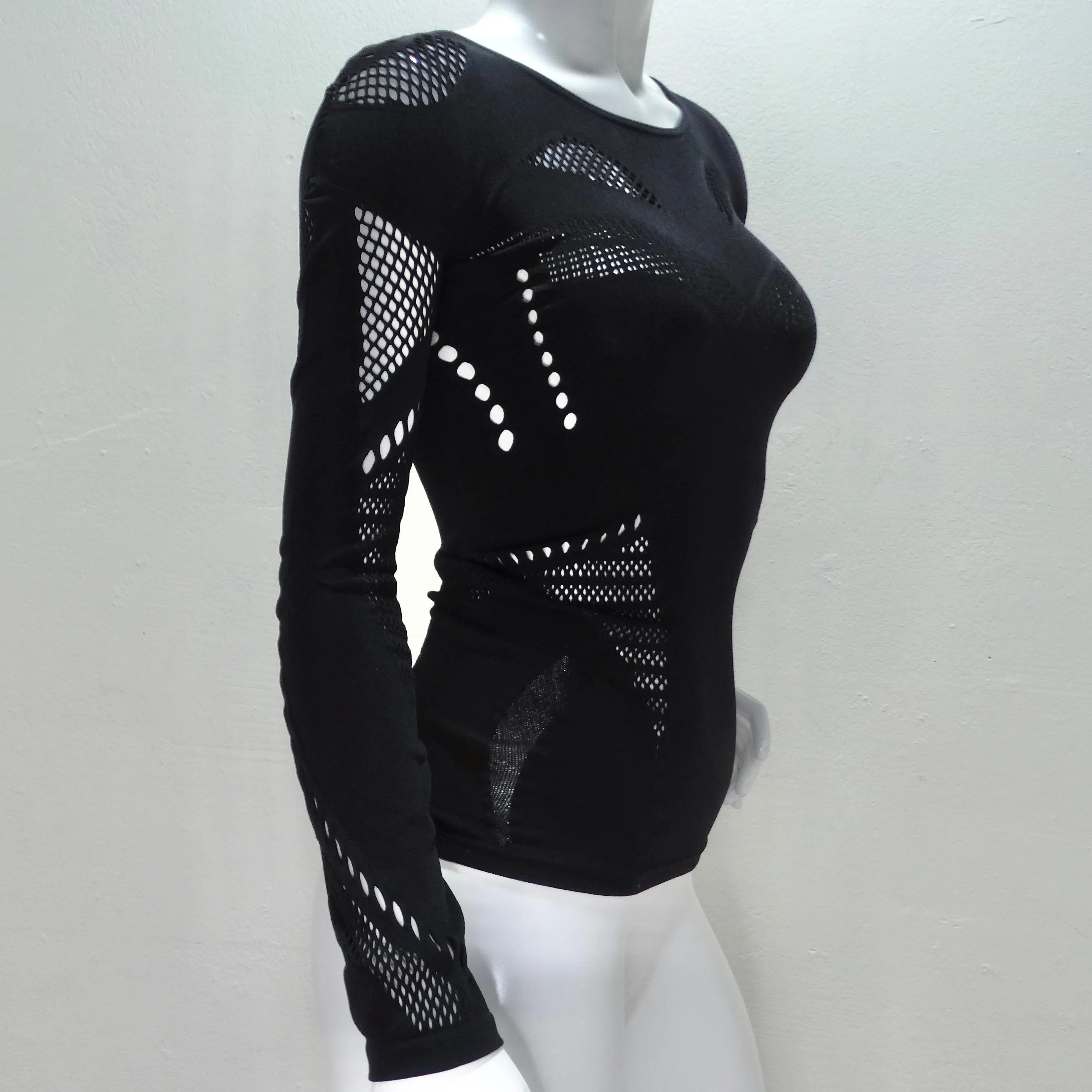 Alexander McQueen Black Mesh Cut Out Top