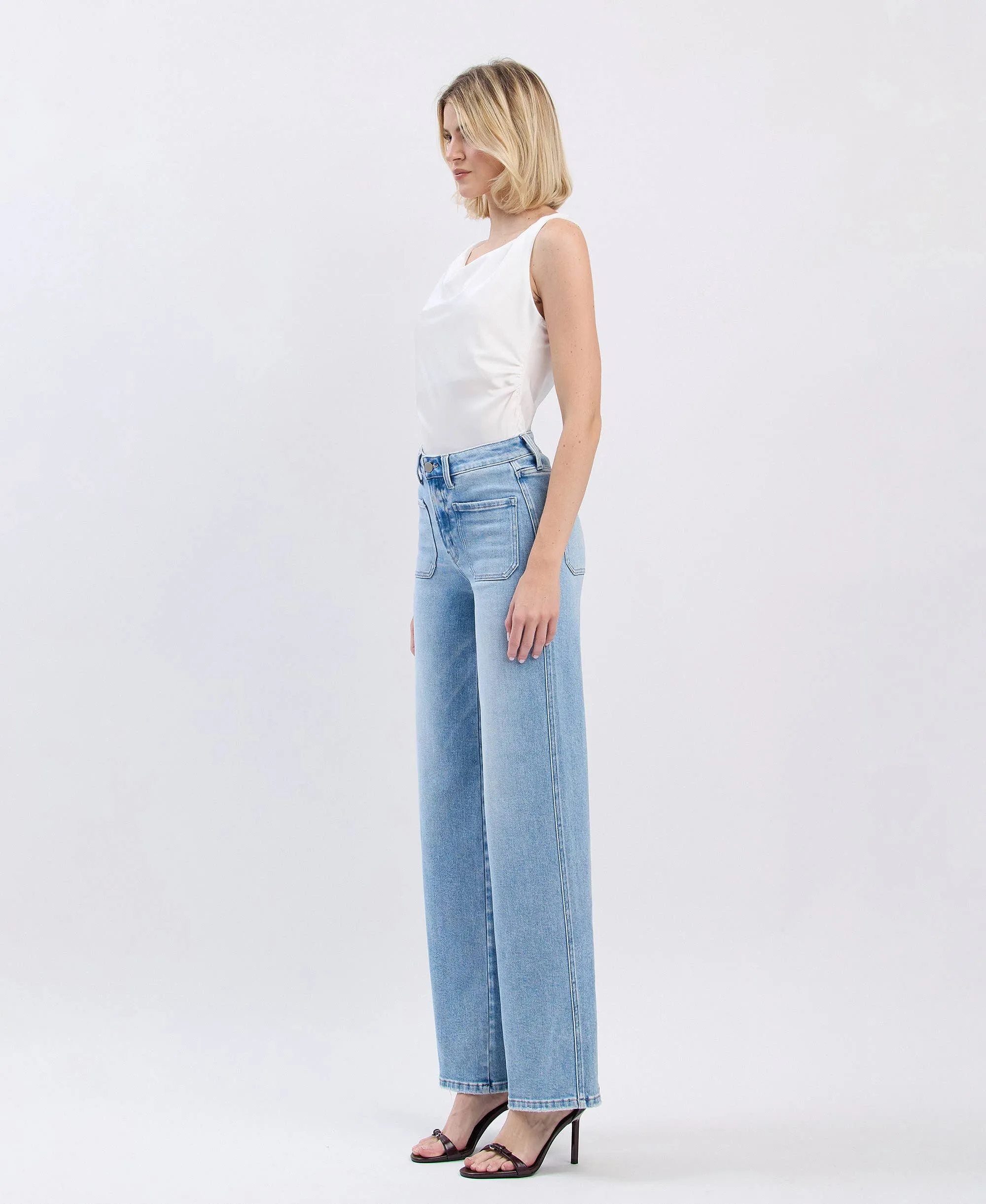 Apus High Rise Front Pocket Wide Leg Jeans