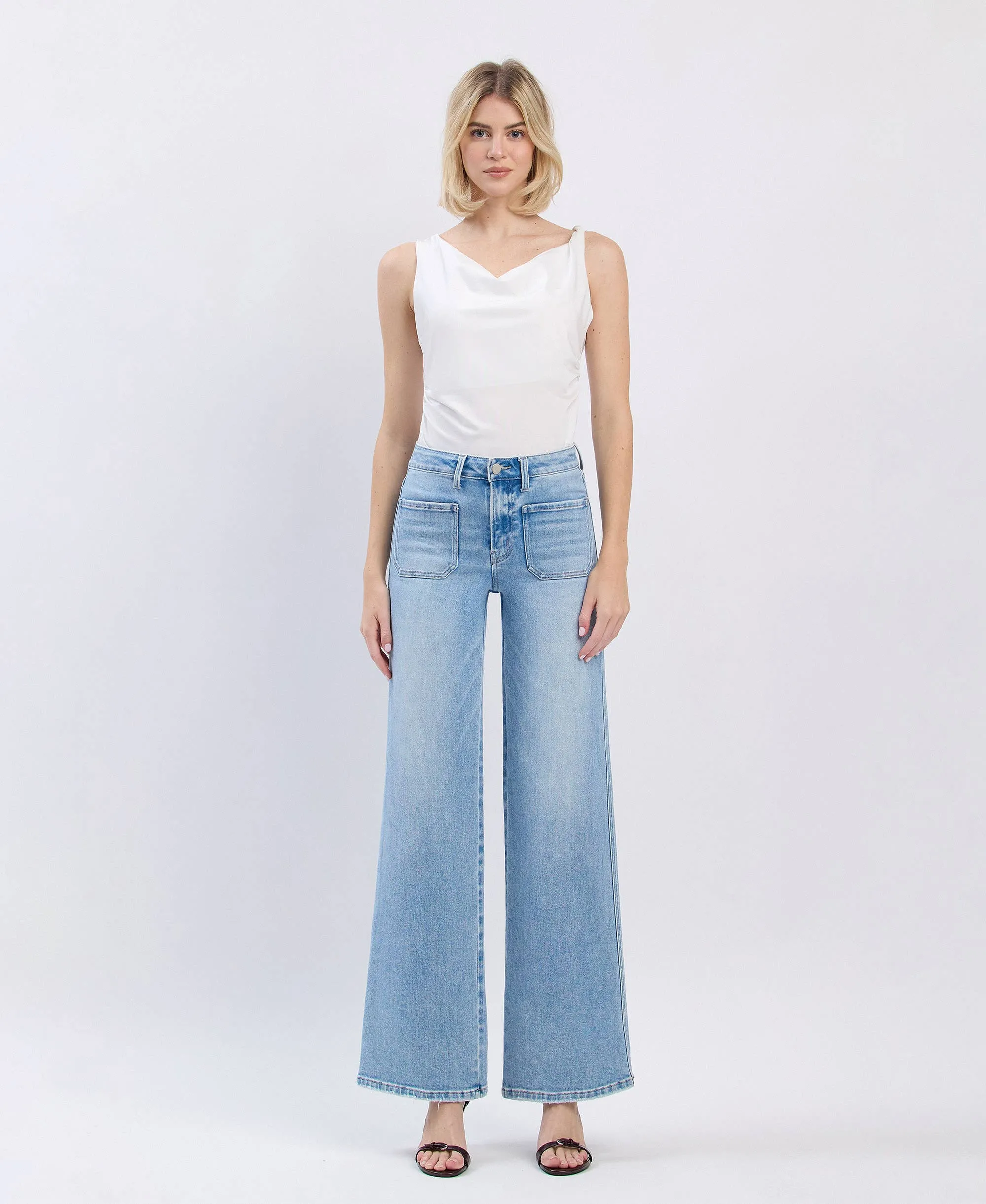 Apus High Rise Front Pocket Wide Leg Jeans