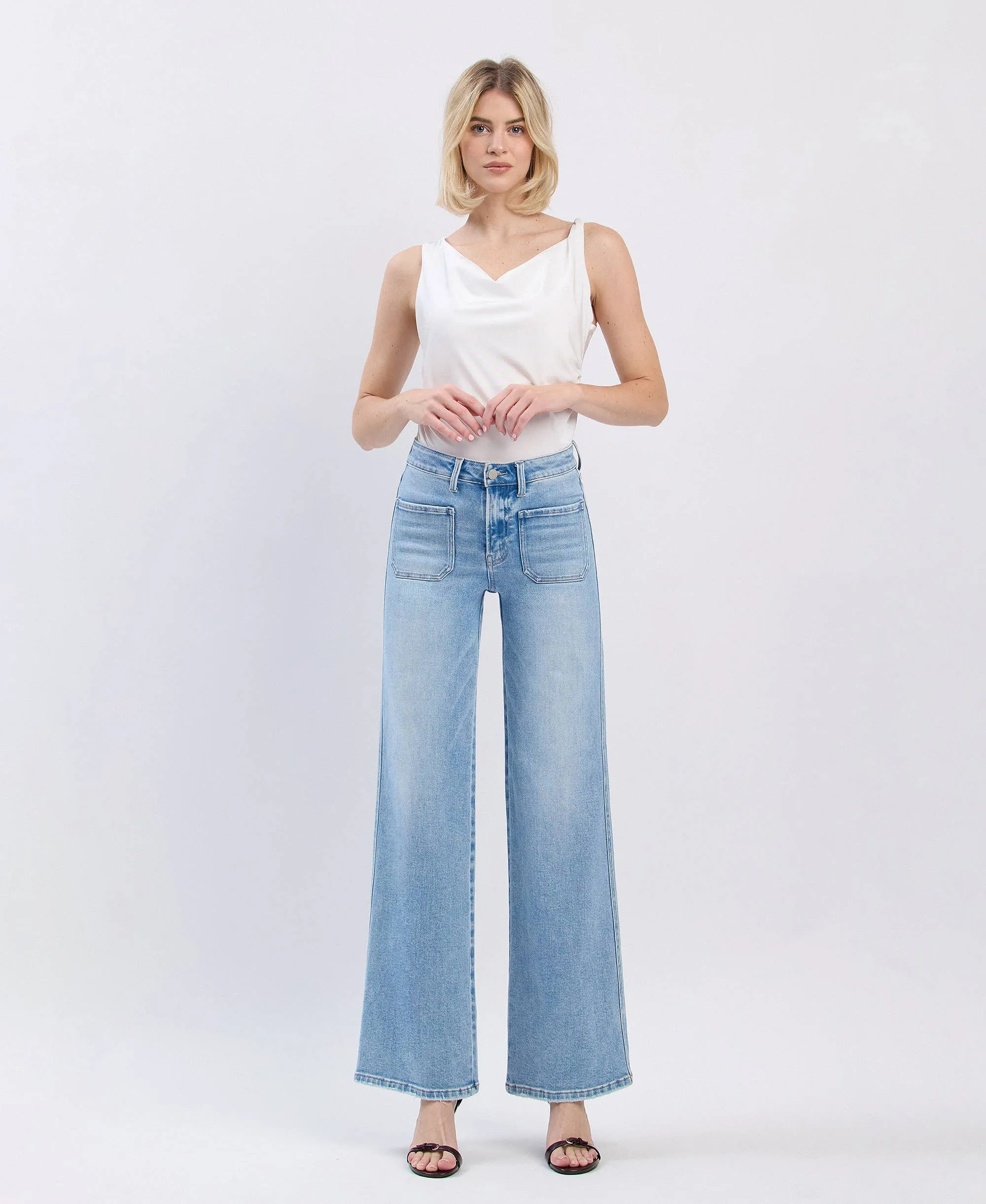 Apus High Rise Front Pocket Wide Leg Jeans