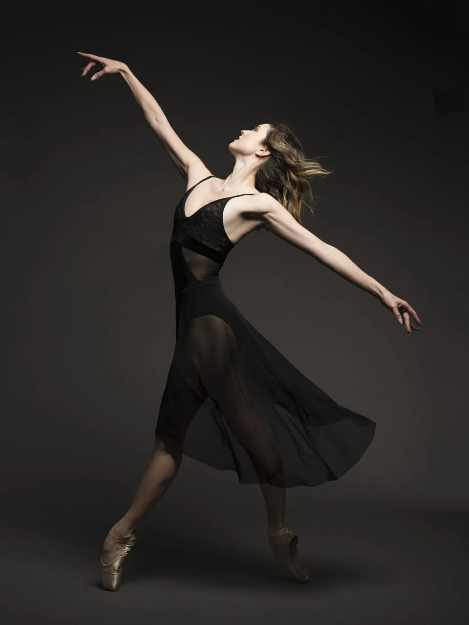 Asymmetrical Long Skirt Black Mesh RTW