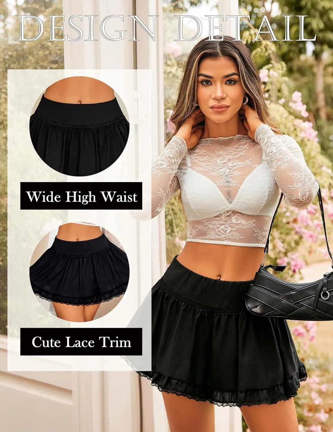 Avidlove Women High Waist Mini Skirt Flowy A Line Ruffle Hem Y2K Cute Skirts Casual
