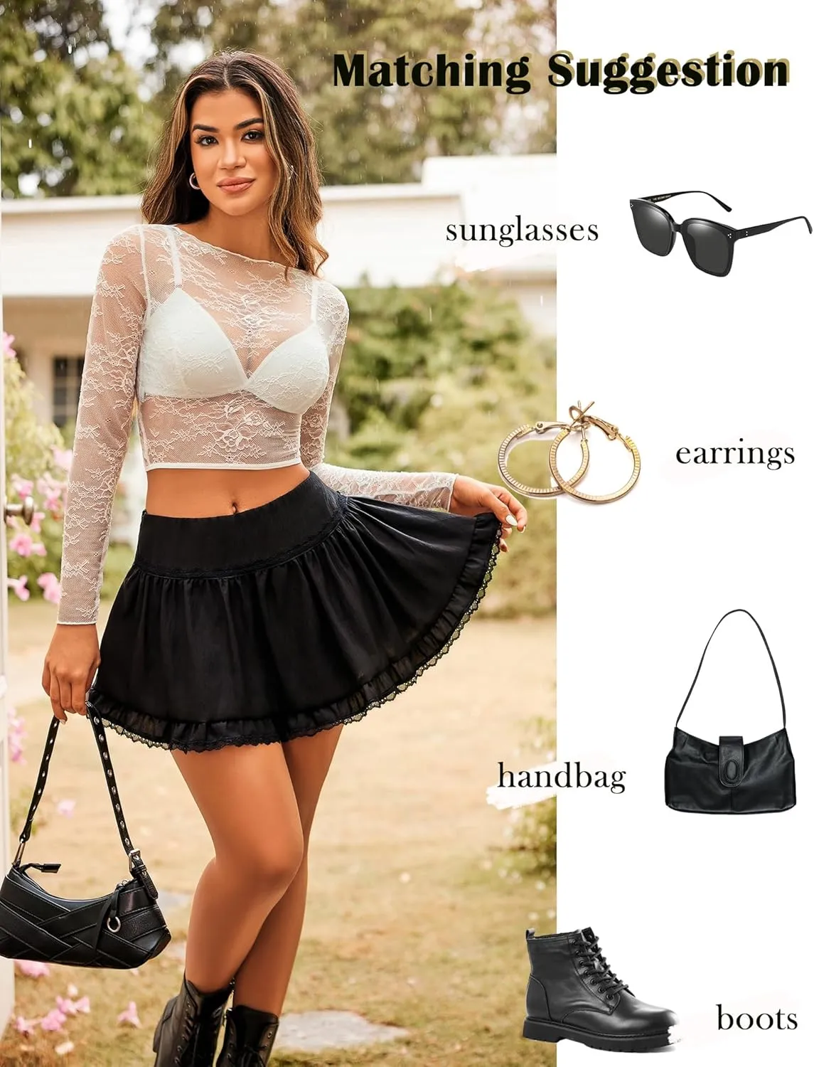 Avidlove Women High Waist Mini Skirt Flowy A Line Ruffle Hem Y2K Cute Skirts Casual