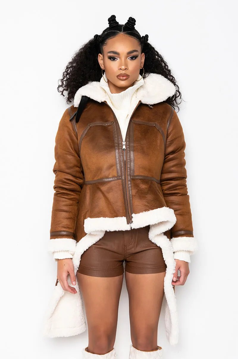 AZALEA WANG AVIATOR SHEARLING TRENCH JACKET