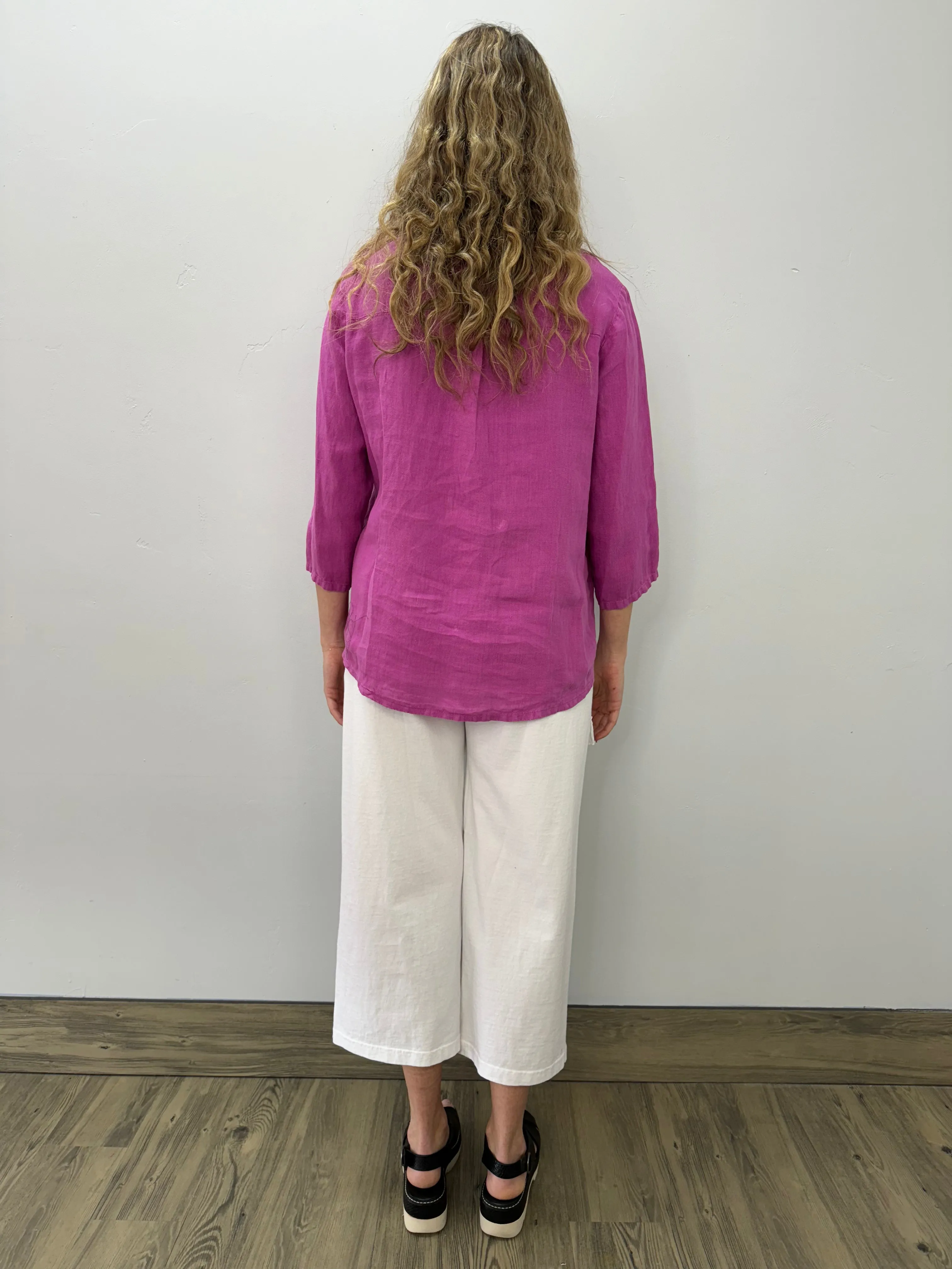 Berry Pink Linen Button Down Top