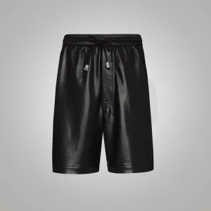 Black Lambskin Leather Shorts For Men