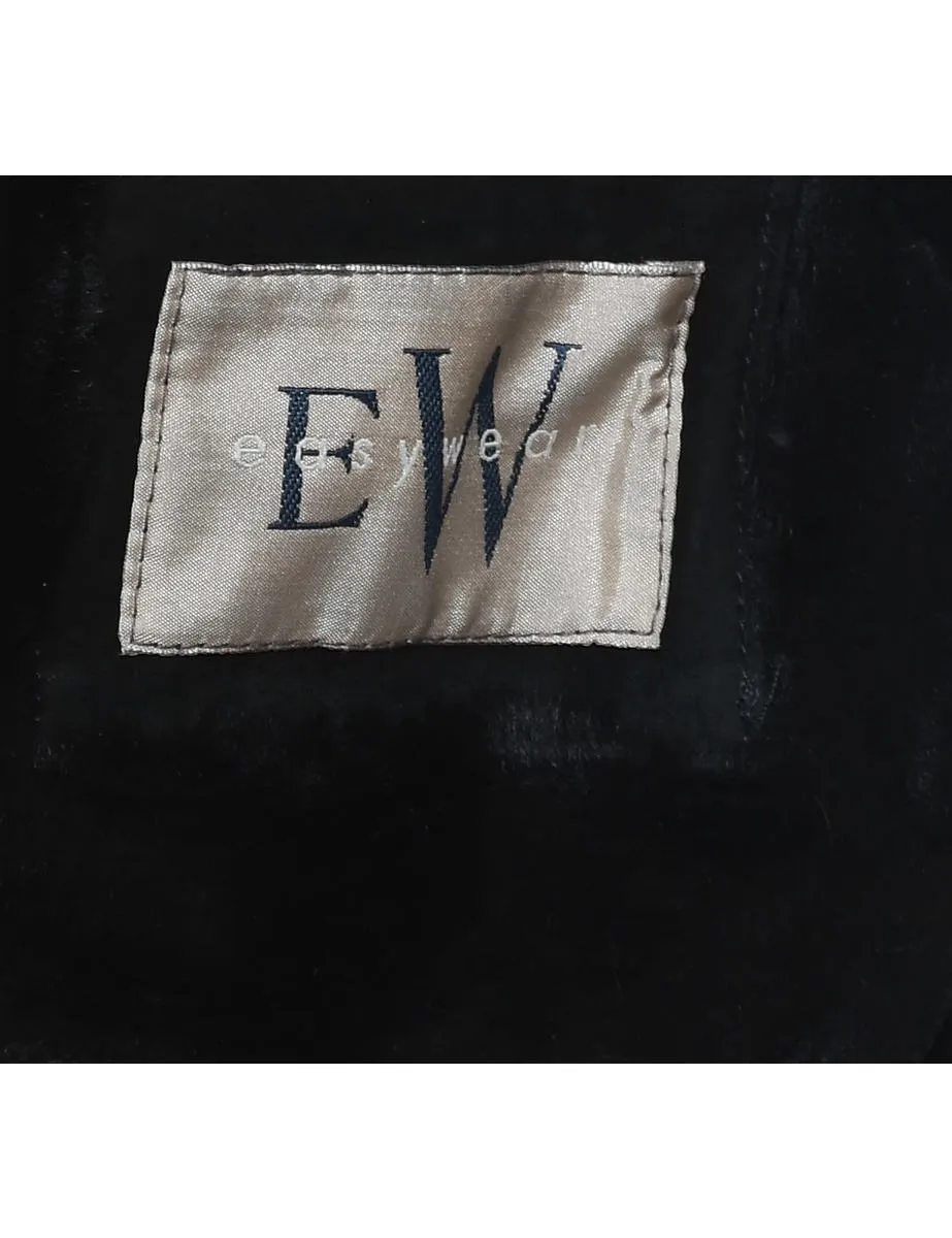 Black Shearling Lined Zip-Front Suede Jacket - M
