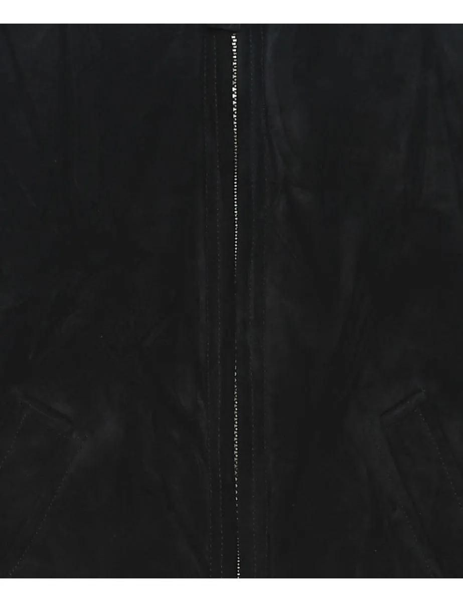 Black Shearling Lined Zip-Front Suede Jacket - M