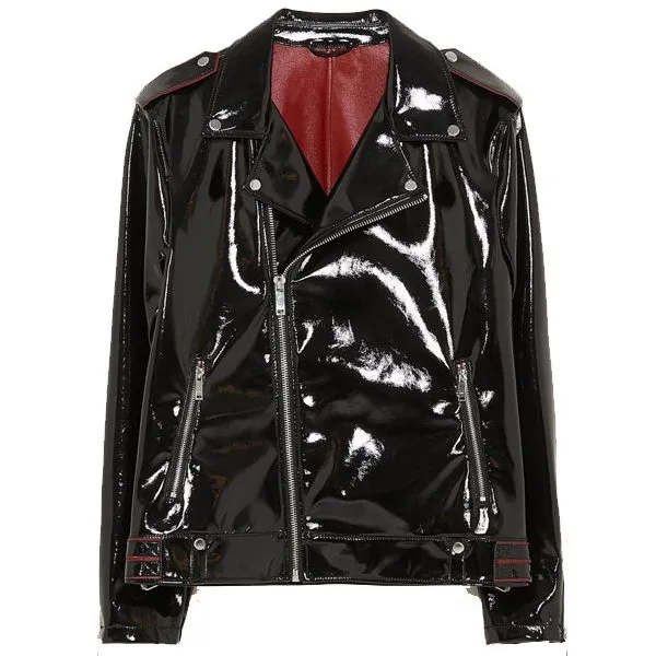Black Vinyl Biker Mens Leather Jacket
