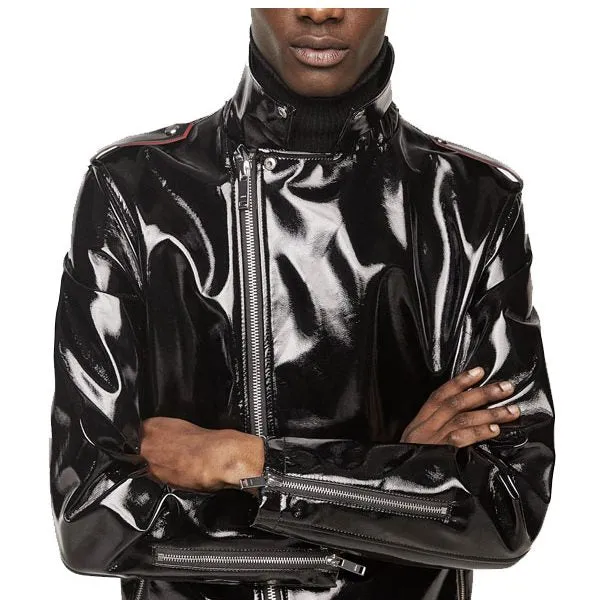 Black Vinyl Biker Mens Leather Jacket