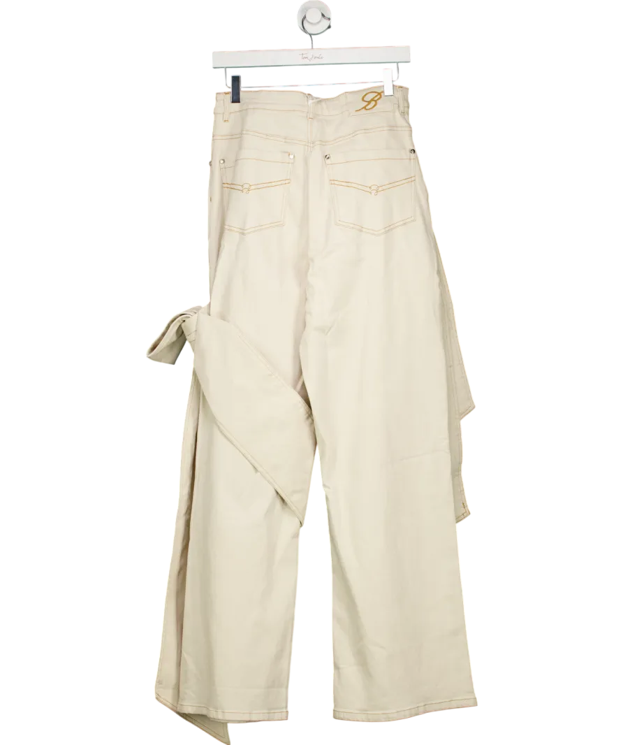 Blumarine Cream Bow-detailing Wide-leg Jeans UK M