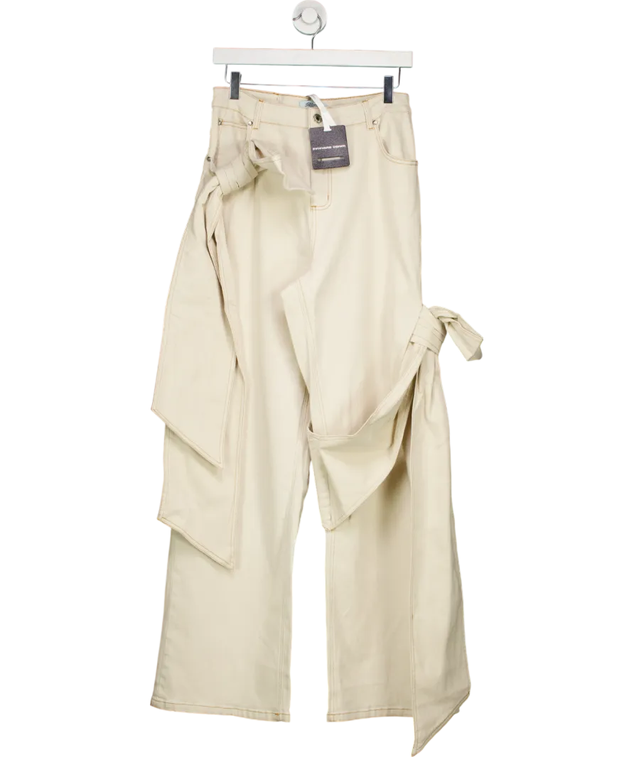Blumarine Cream Bow-detailing Wide-leg Jeans UK M