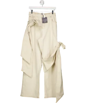 Blumarine Cream Bow-detailing Wide-leg Jeans UK M