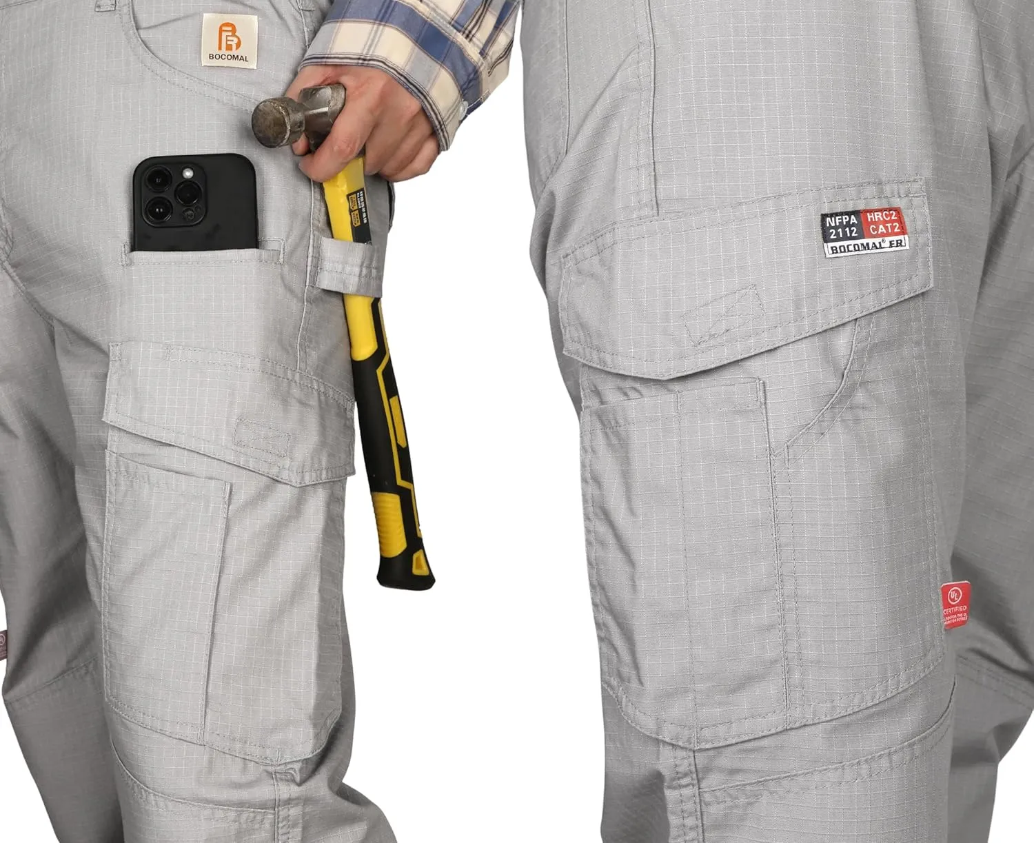 BOCOMAL FR Pants Cargo Pockets Lightweight 100% C Rip Stop Water Repellent Finish Flame Resistant Jeans Regular Fit