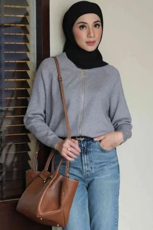 Bomber Cardy Knit - Ash Grey - Cardigan Zipper Wanita Bahan Soft Knit Premium - KW0271550
