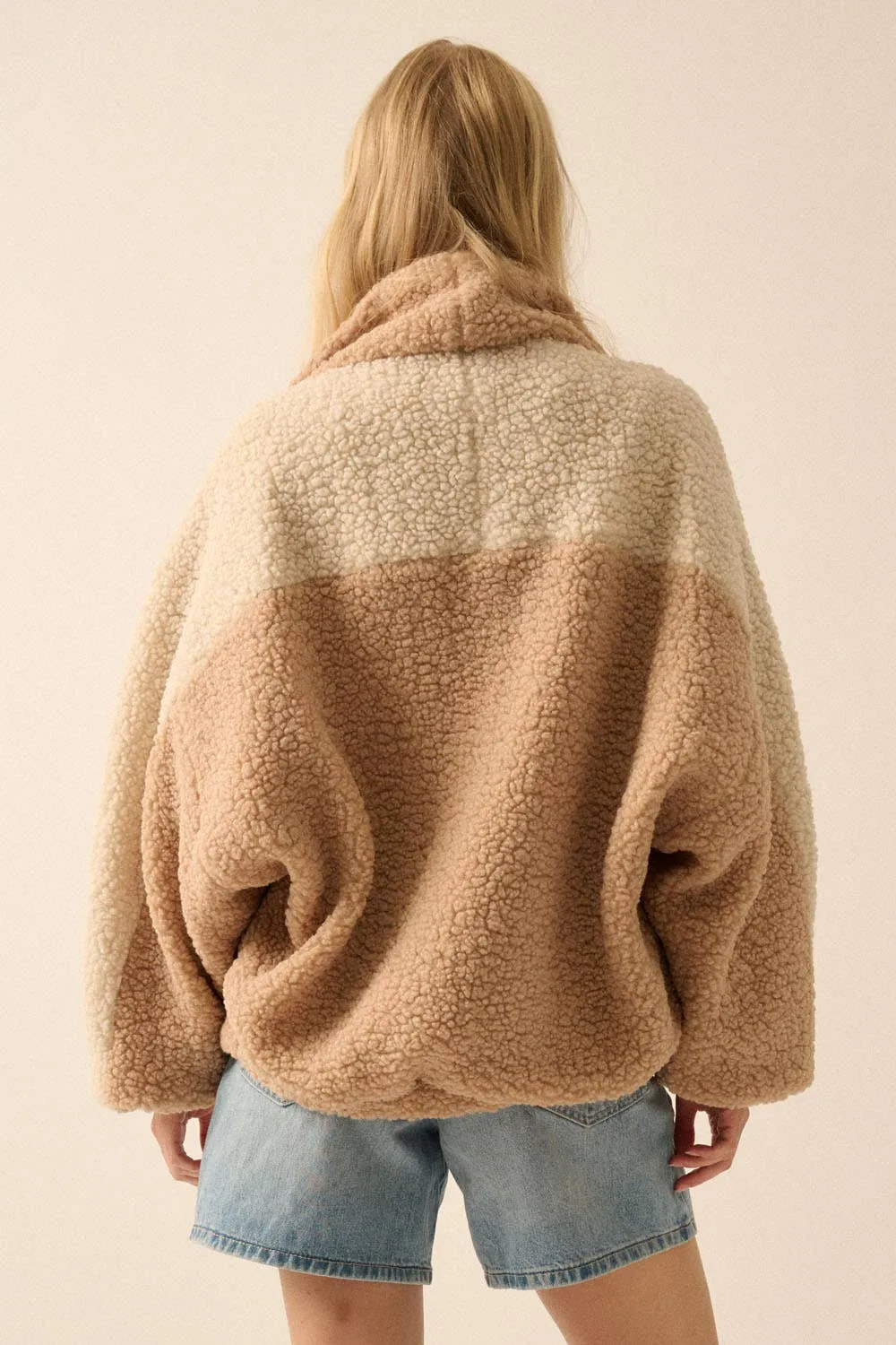 Camel Colorblock Sherpa Jacket