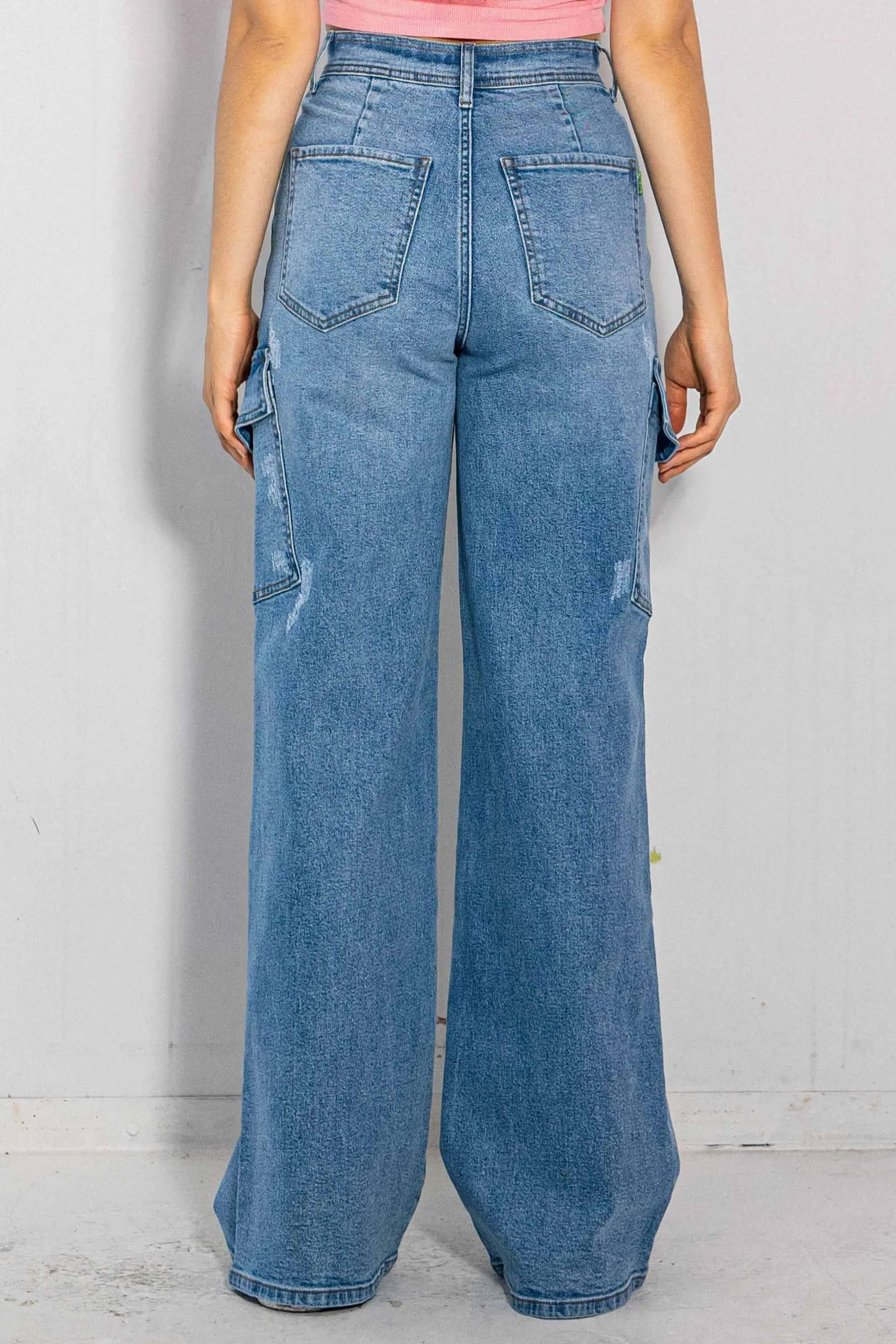 Cargo Distress Wide Leg Jeans