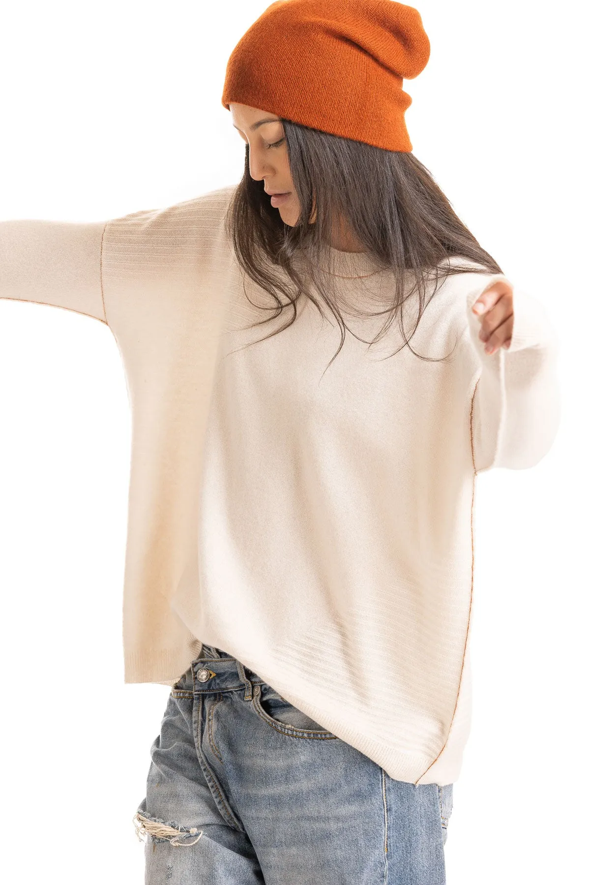 Cashmere Textured Pullover - Ecru