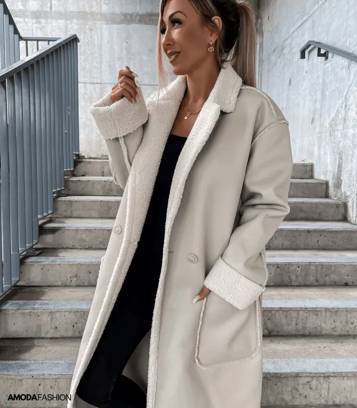 Casual Long Vegan Leather Jacket with Vegan Fur for Women | Perfect for Casual Days