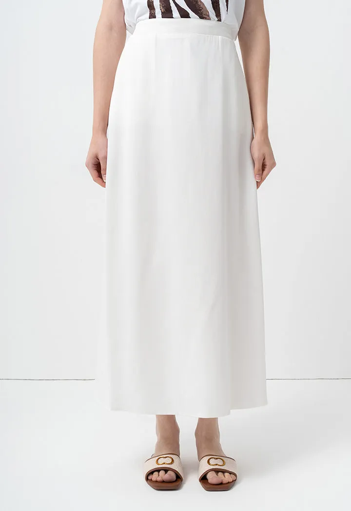 Choice Solid Pleated Flared Skirt Off White