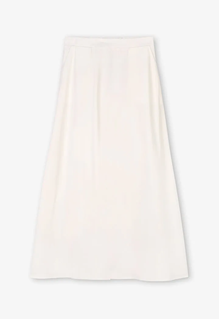 Choice Solid Pleated Flared Skirt Off White