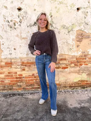 Delilah Washed Crewneck Knit Pullover Sweater