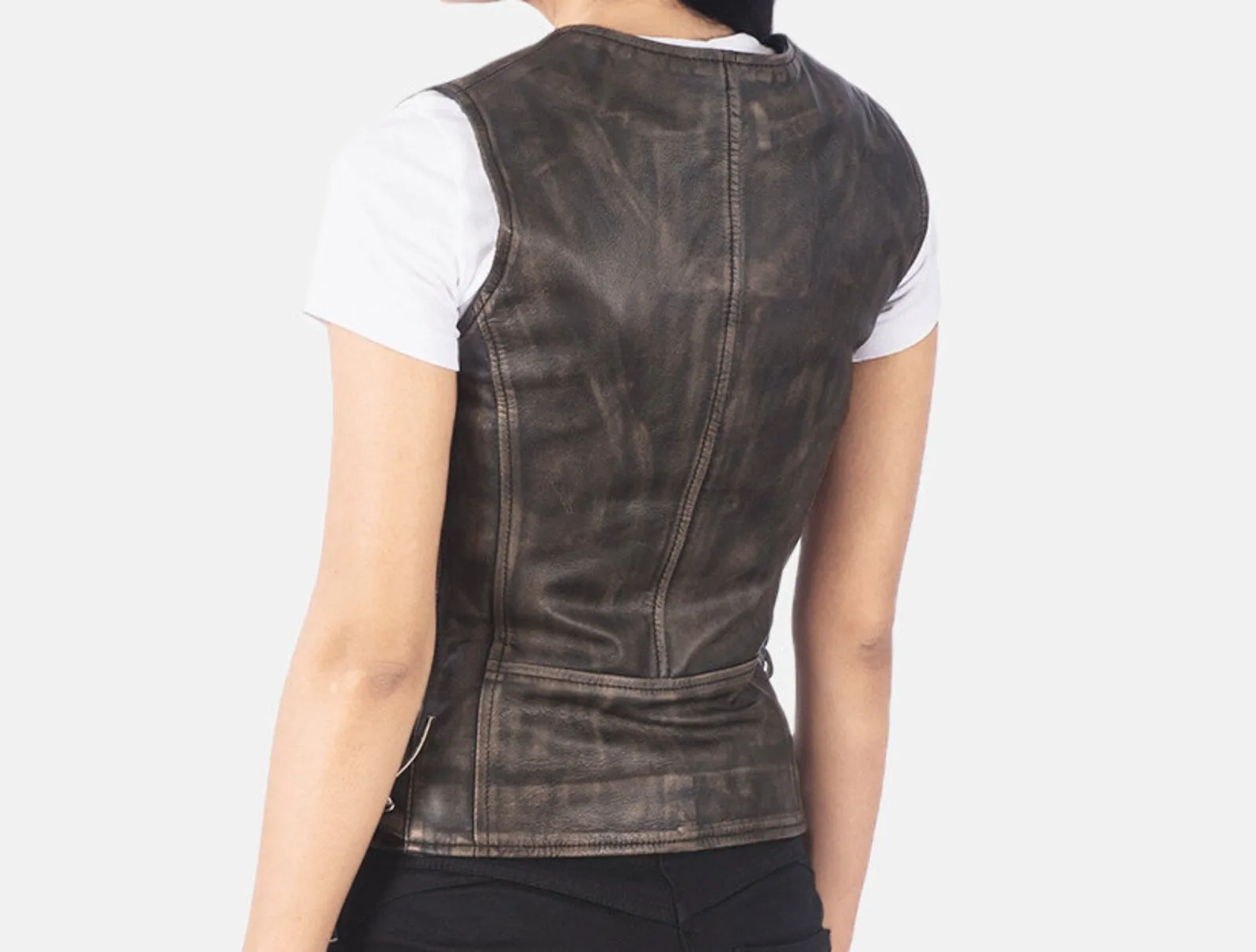 Distressed Original Leather Women Biker Vest