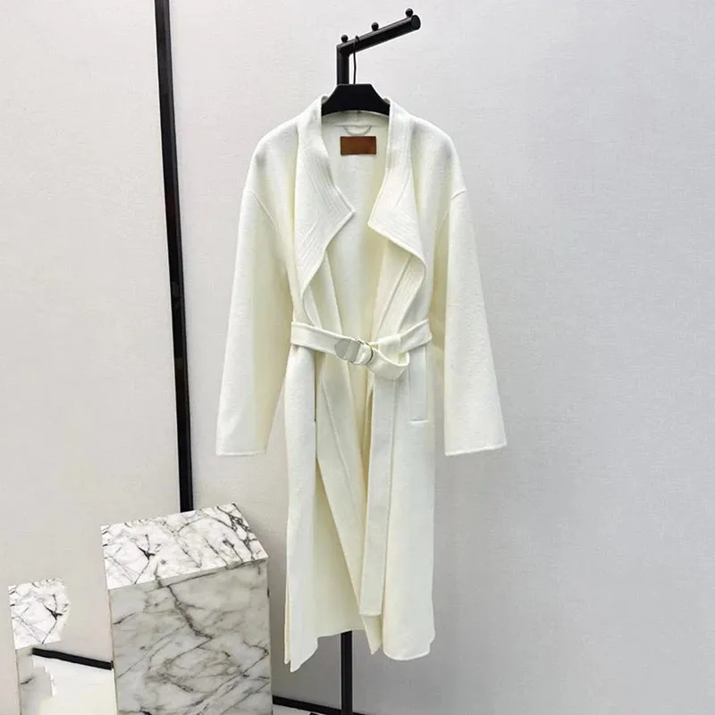 Double-sided tweed cashmere long coat
