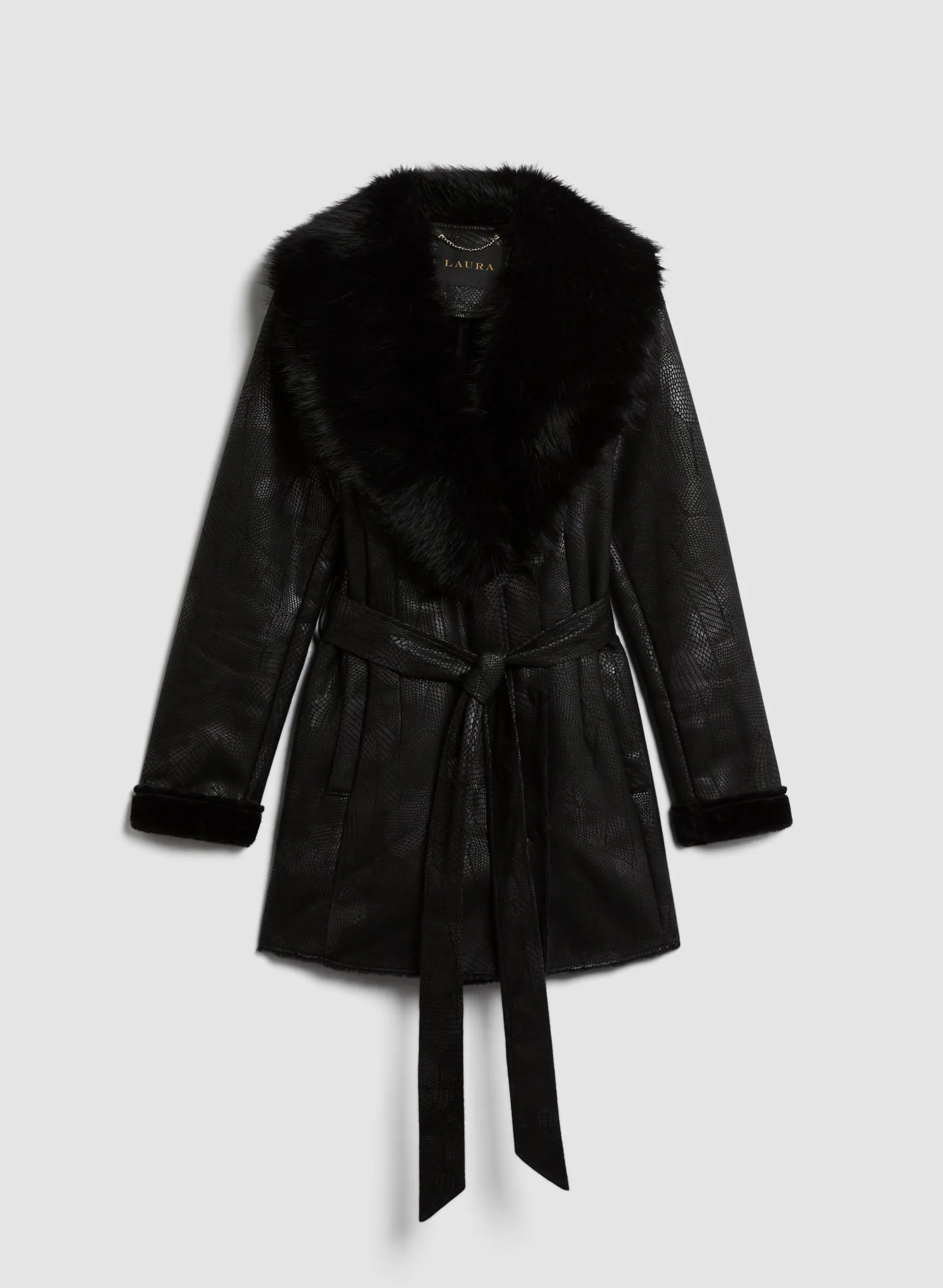Embossed Faux Shearling Coat
