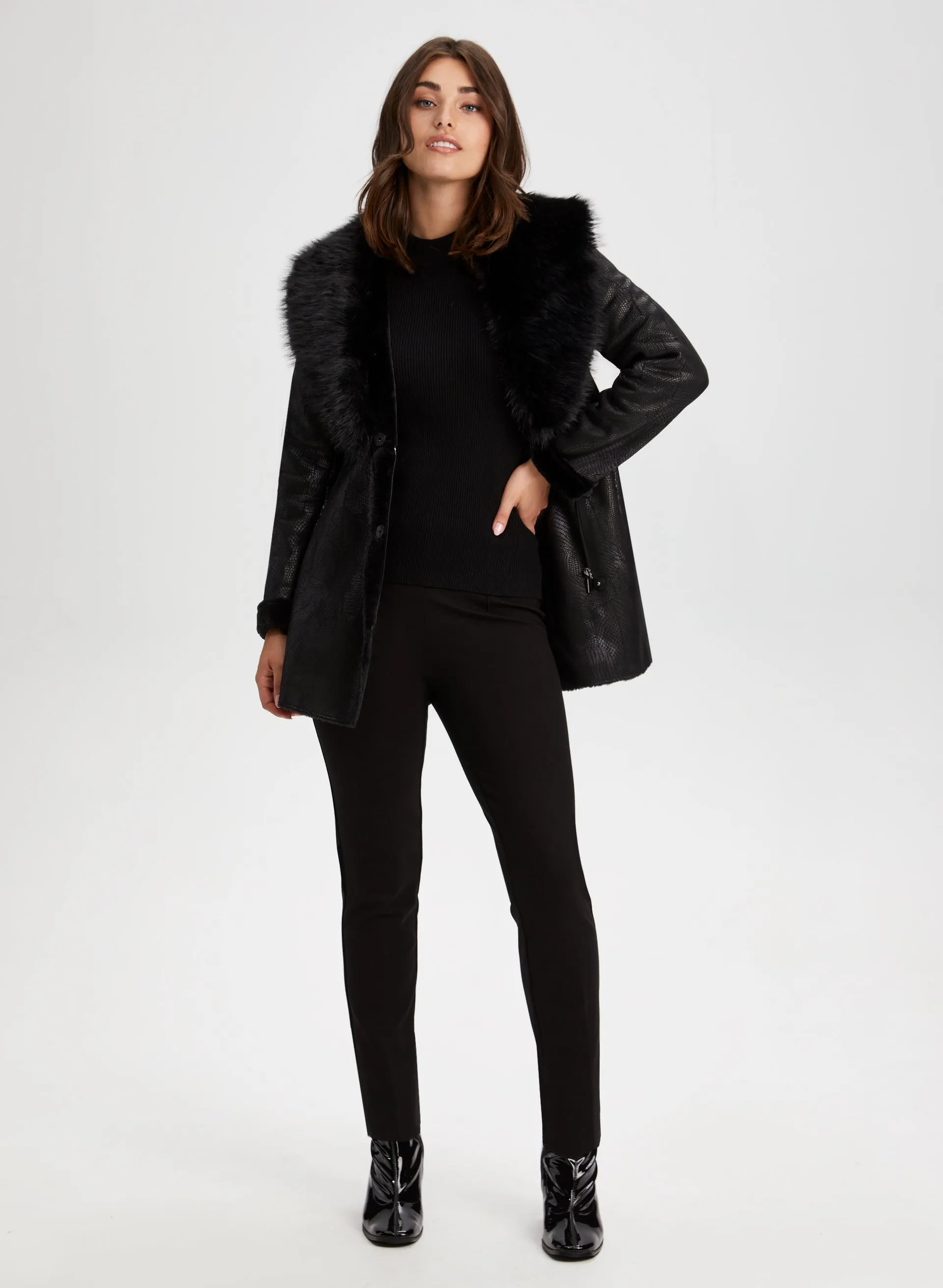 Embossed Faux Shearling Coat