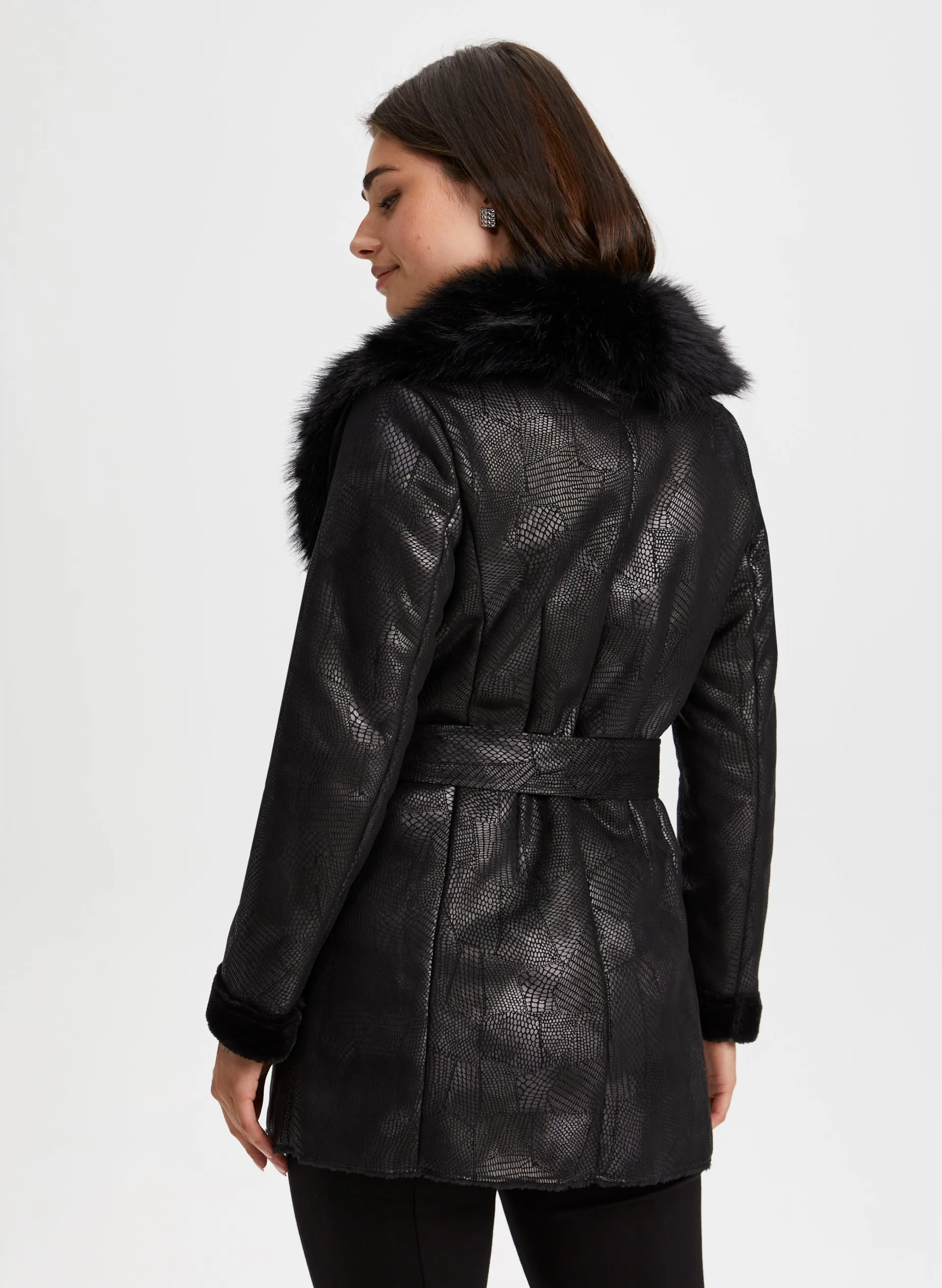 Embossed Faux Shearling Coat