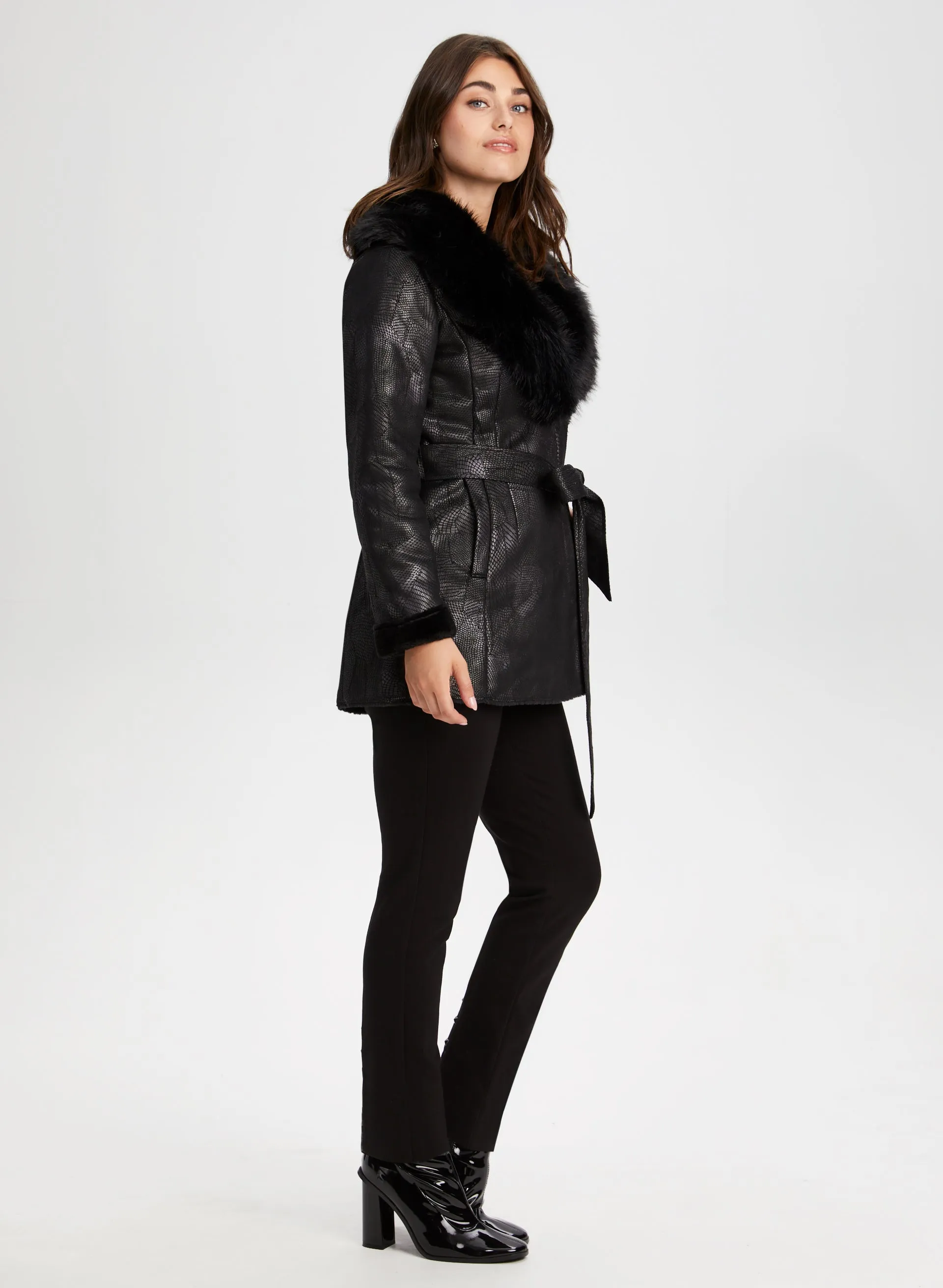 Embossed Faux Shearling Coat