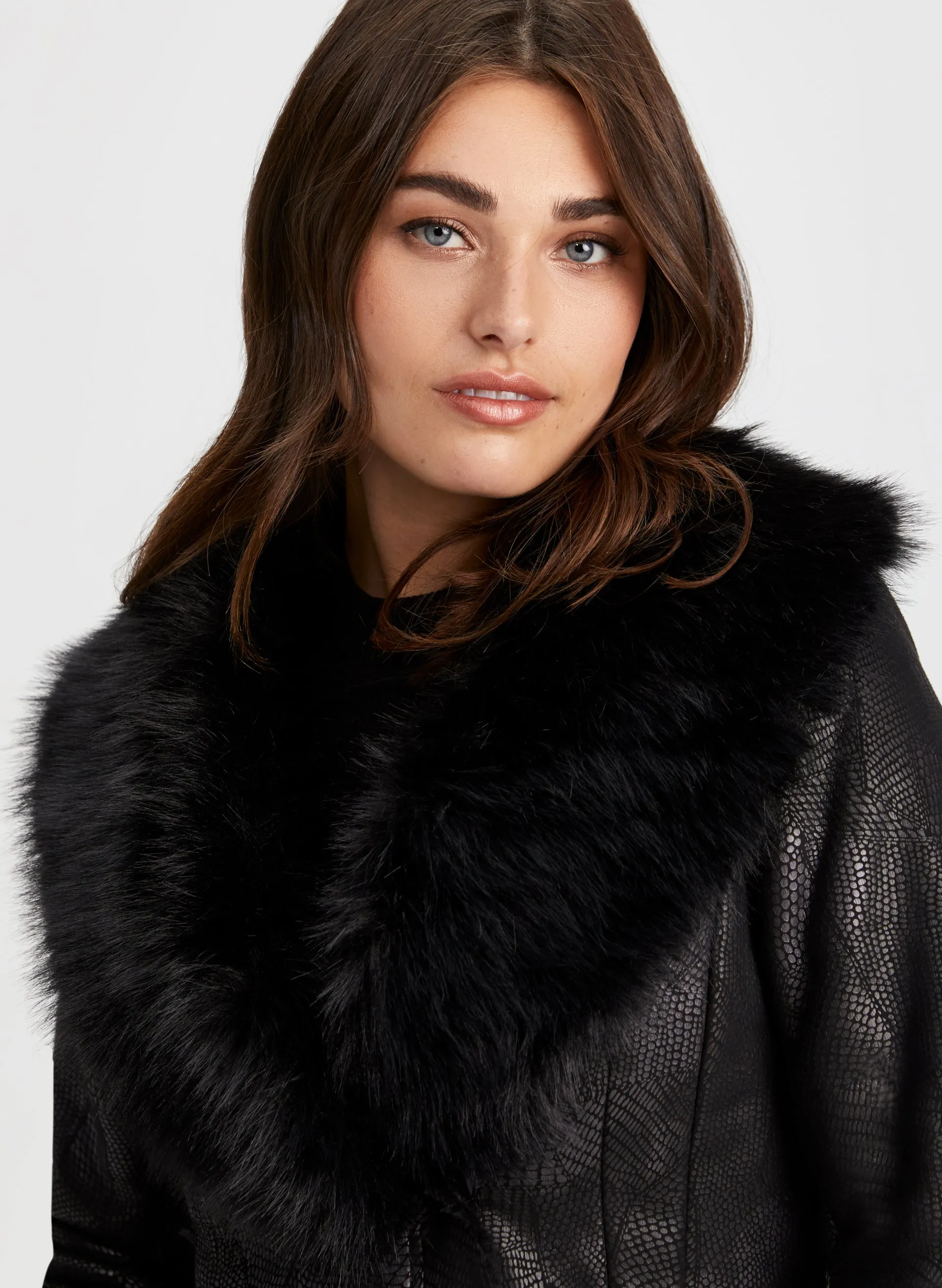 Embossed Faux Shearling Coat