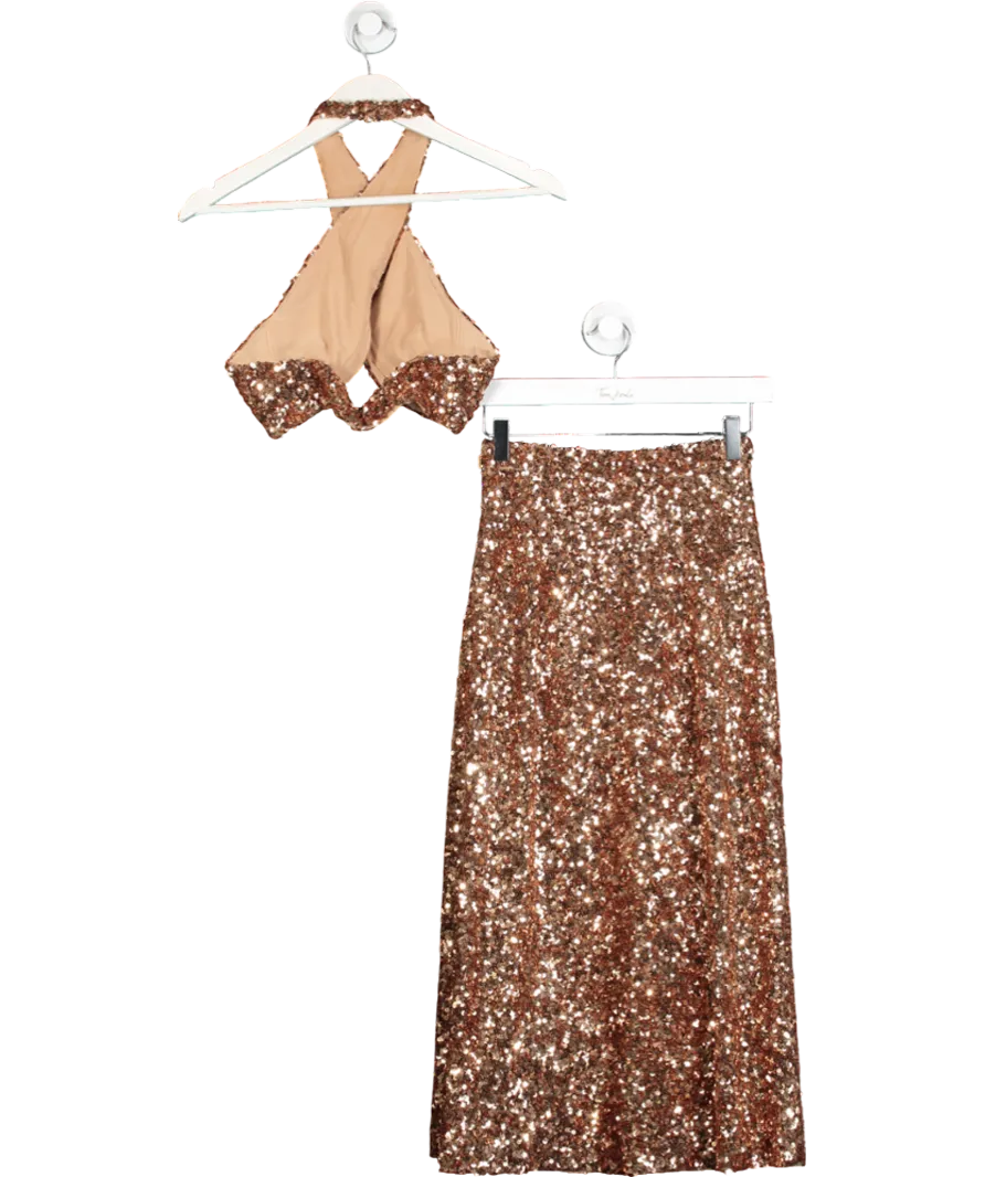Ermanno Scervino Metallic Sequin Embellished Top And Midi Skirt Set UK 6