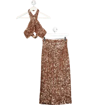Ermanno Scervino Metallic Sequin Embellished Top And Midi Skirt Set UK 6