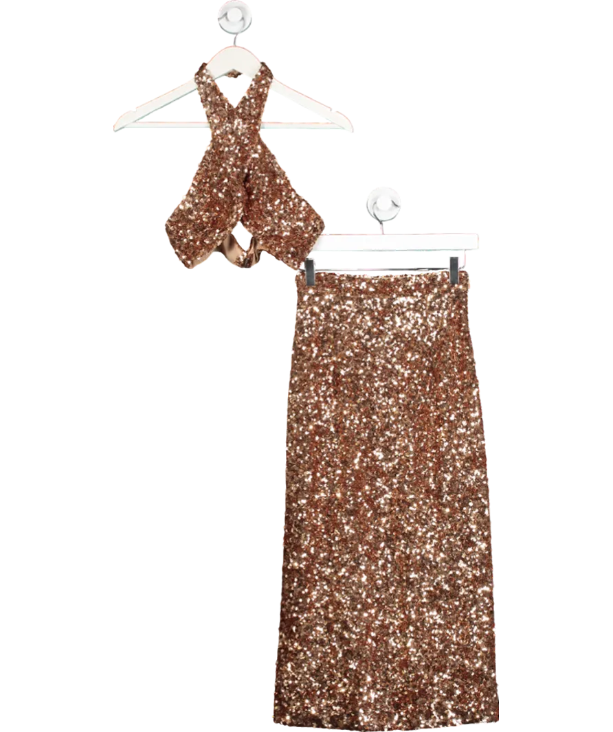 Ermanno Scervino Metallic Sequin Embellished Top And Midi Skirt Set UK 6