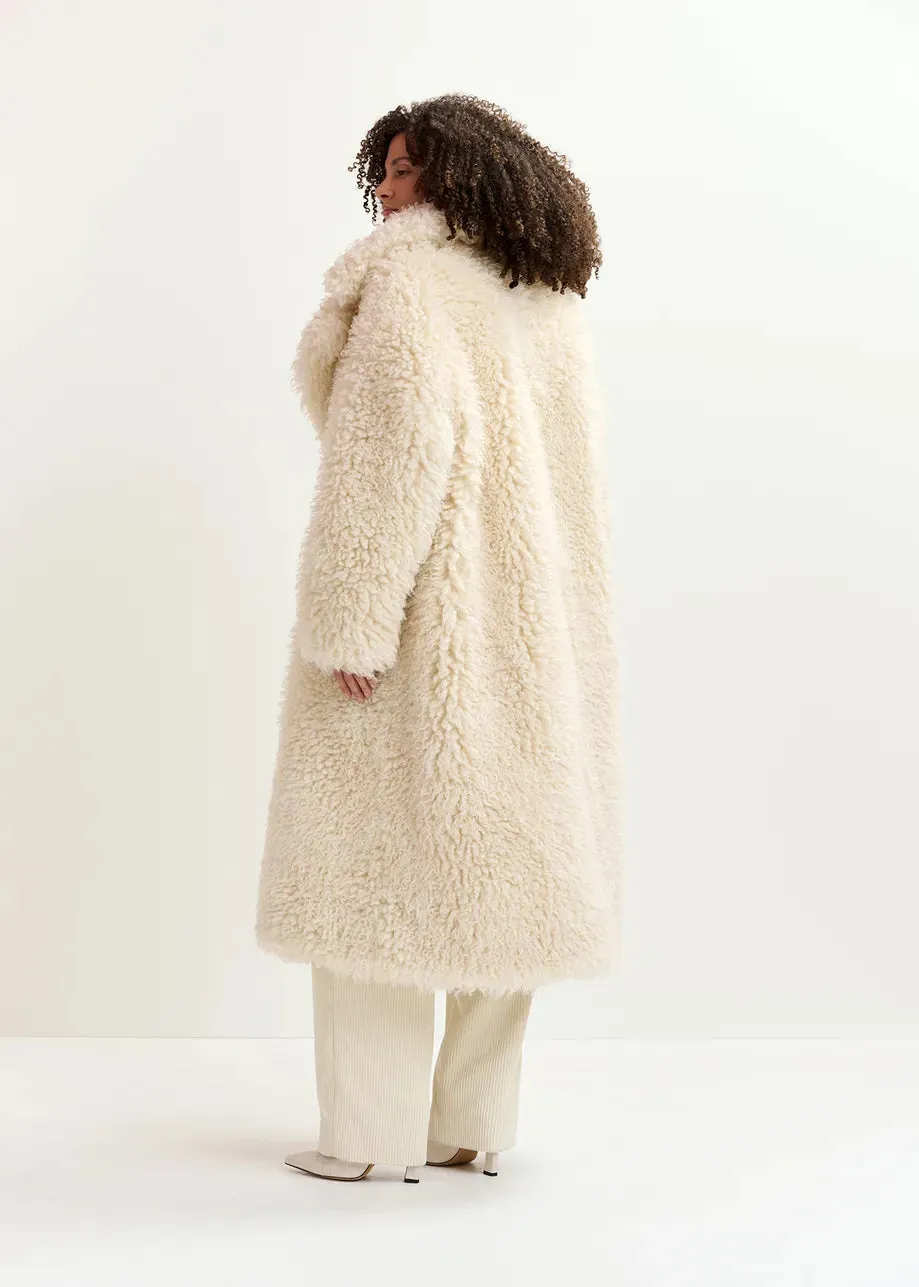 Essentiel Antwerp Greedy Ecru Oversized Faux Shearling Coat