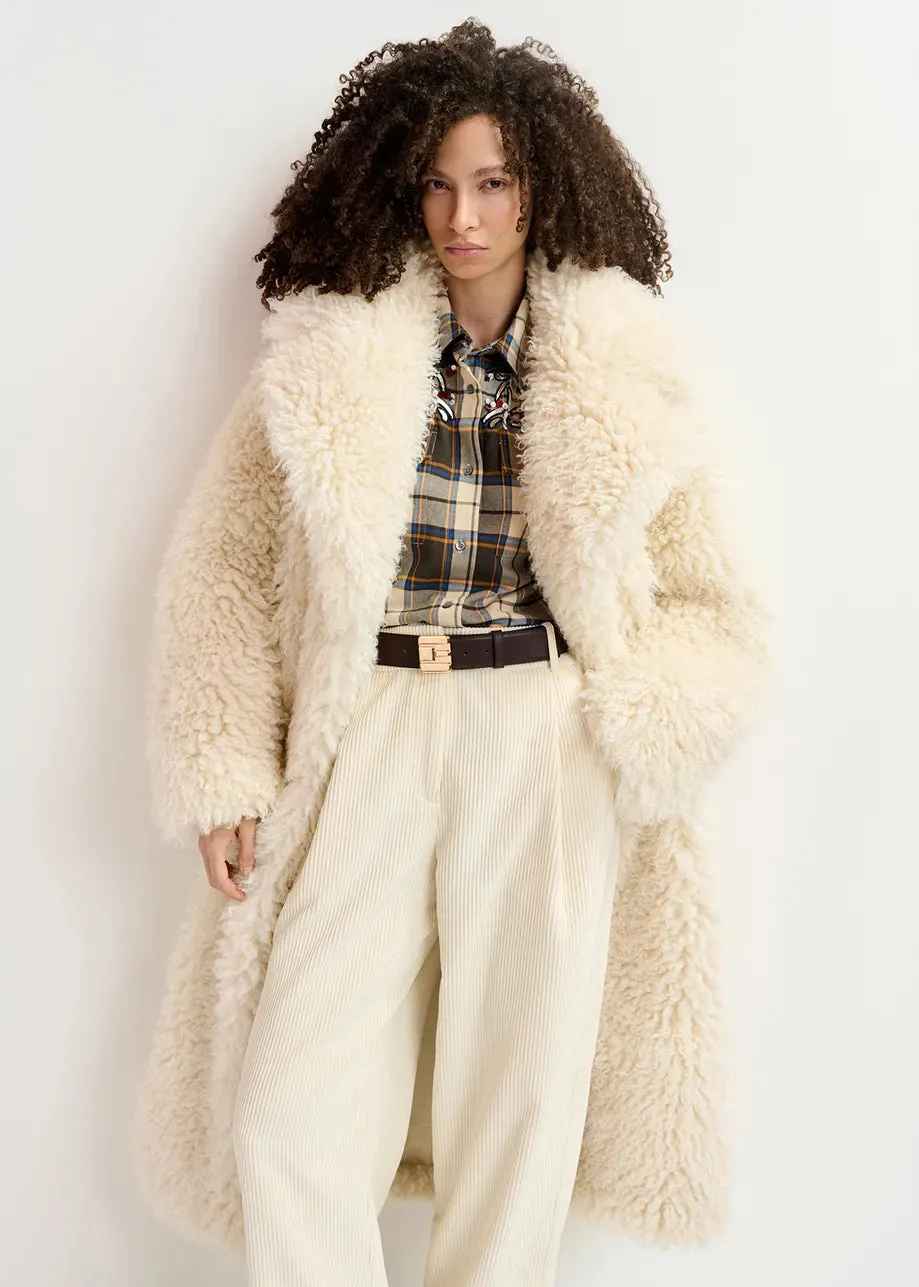 Essentiel Antwerp Greedy Ecru Oversized Faux Shearling Coat