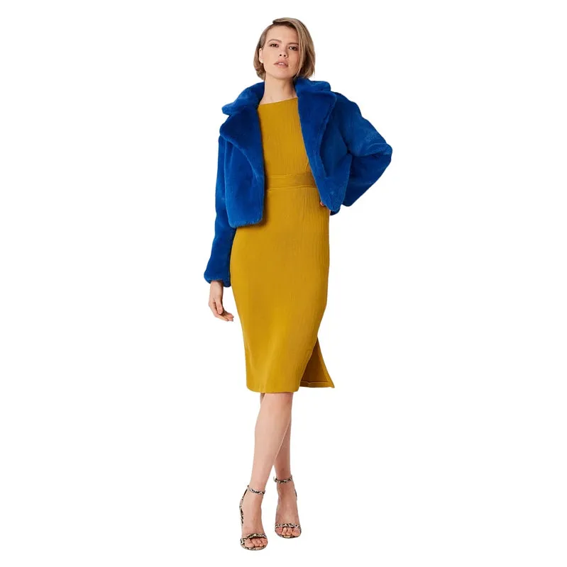 Faux Fur Cropped Jacket in Electric Blue
