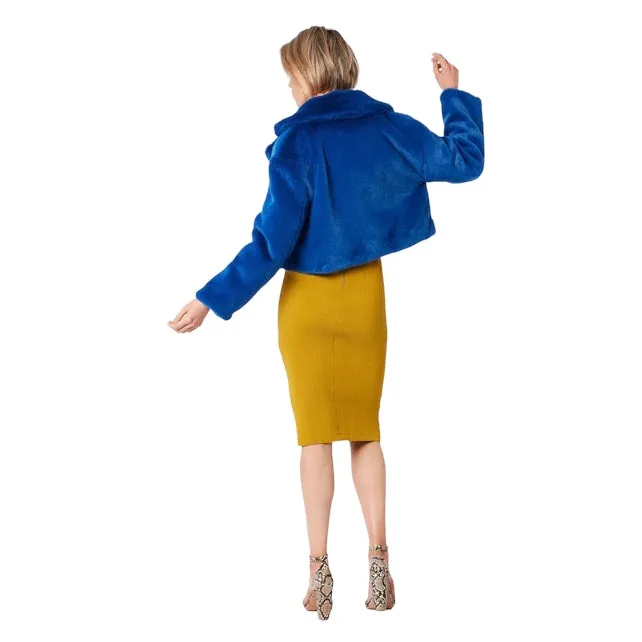 Faux Fur Cropped Jacket in Electric Blue