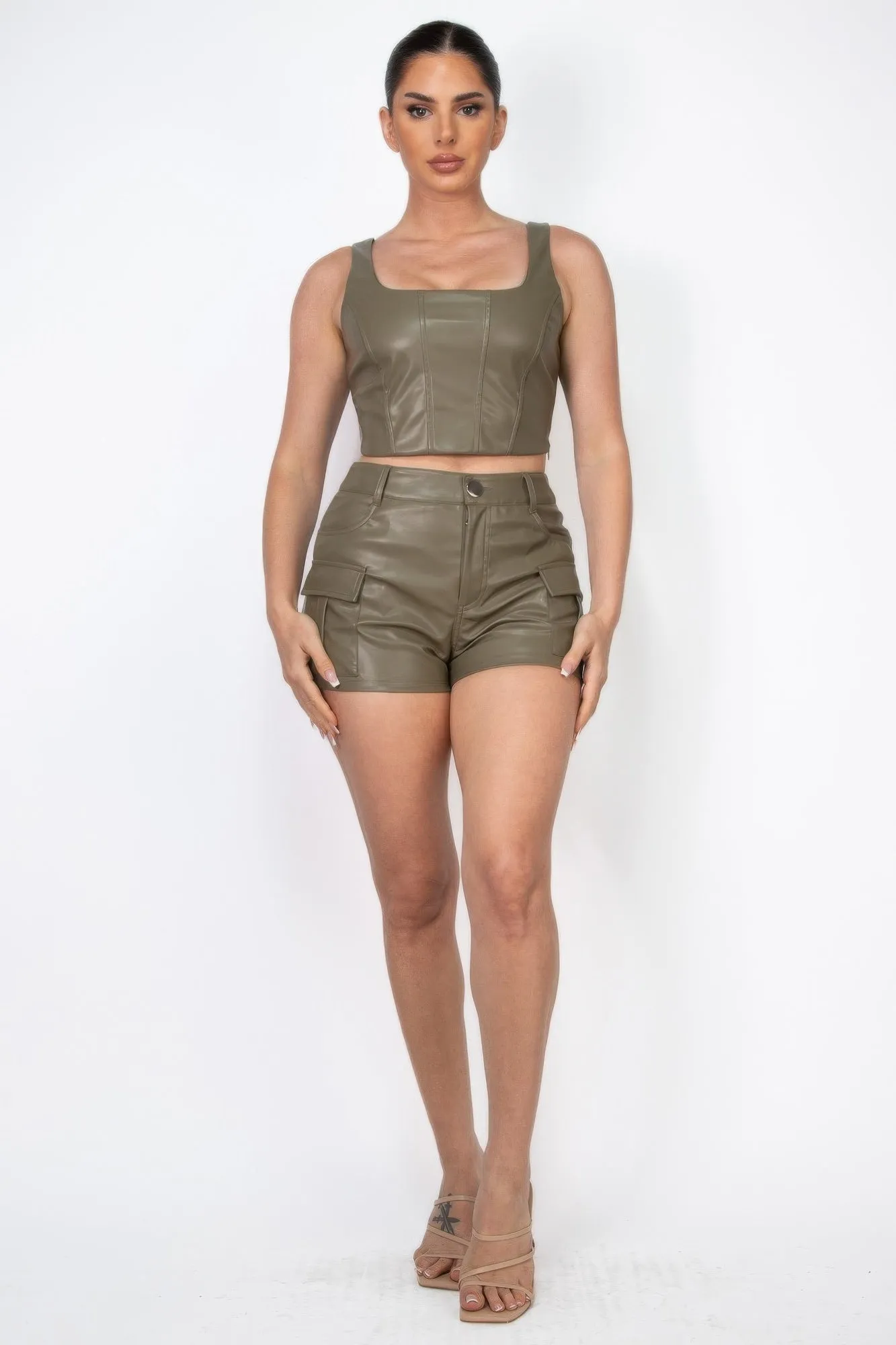 Faux Leather Cargo Shorts