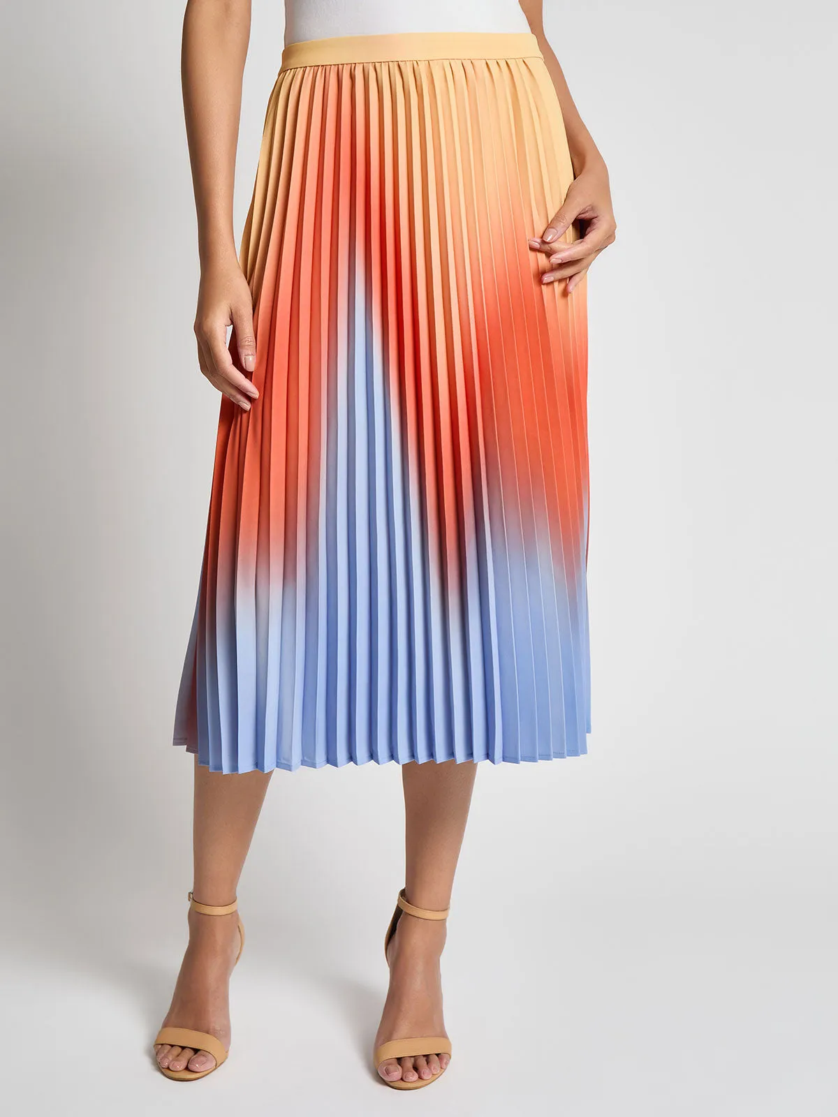 Flared Pleated Ombre Crepe de Chine Midi Skirt - Vanity Fit