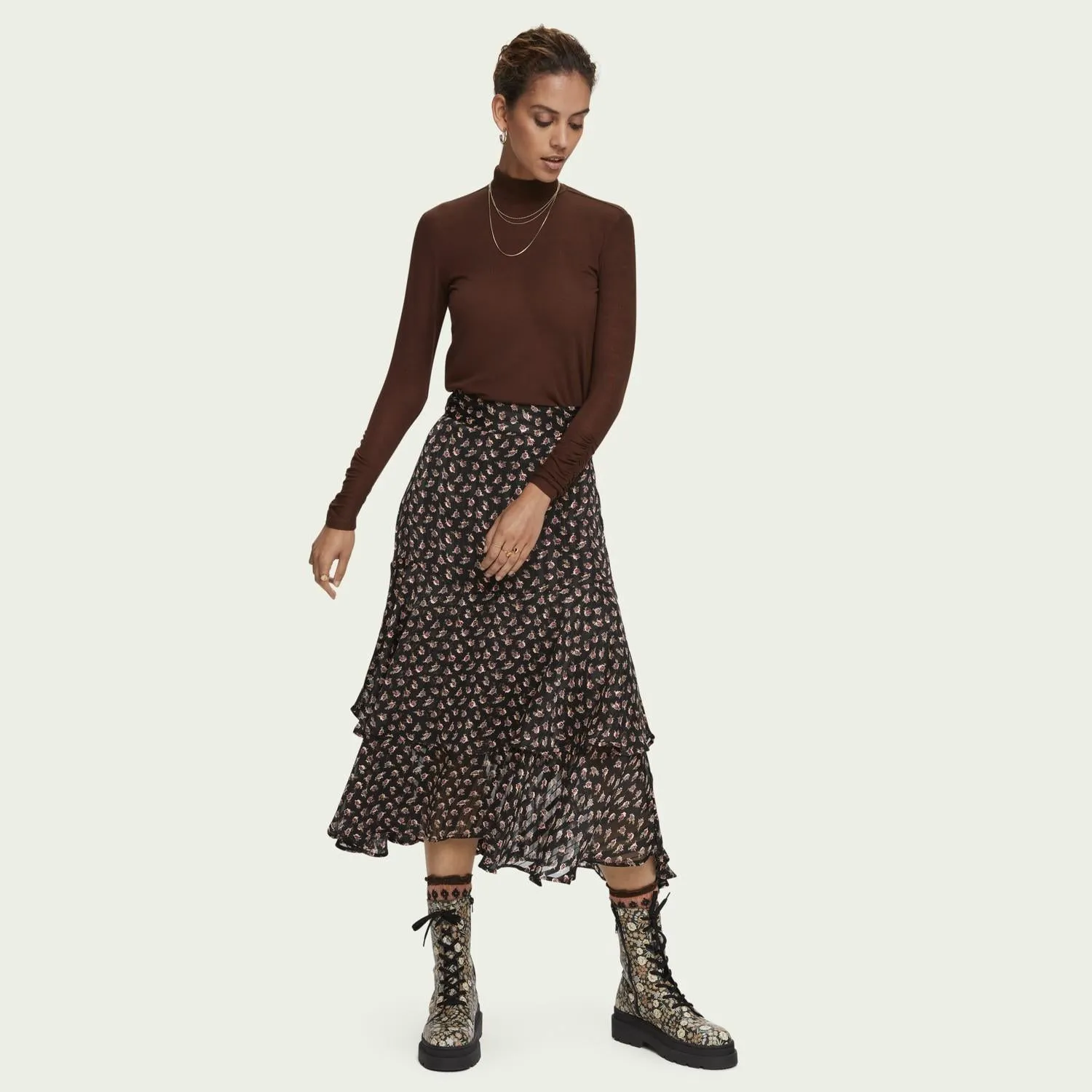 Gathered Sleeve Turtleneck (Espresso)