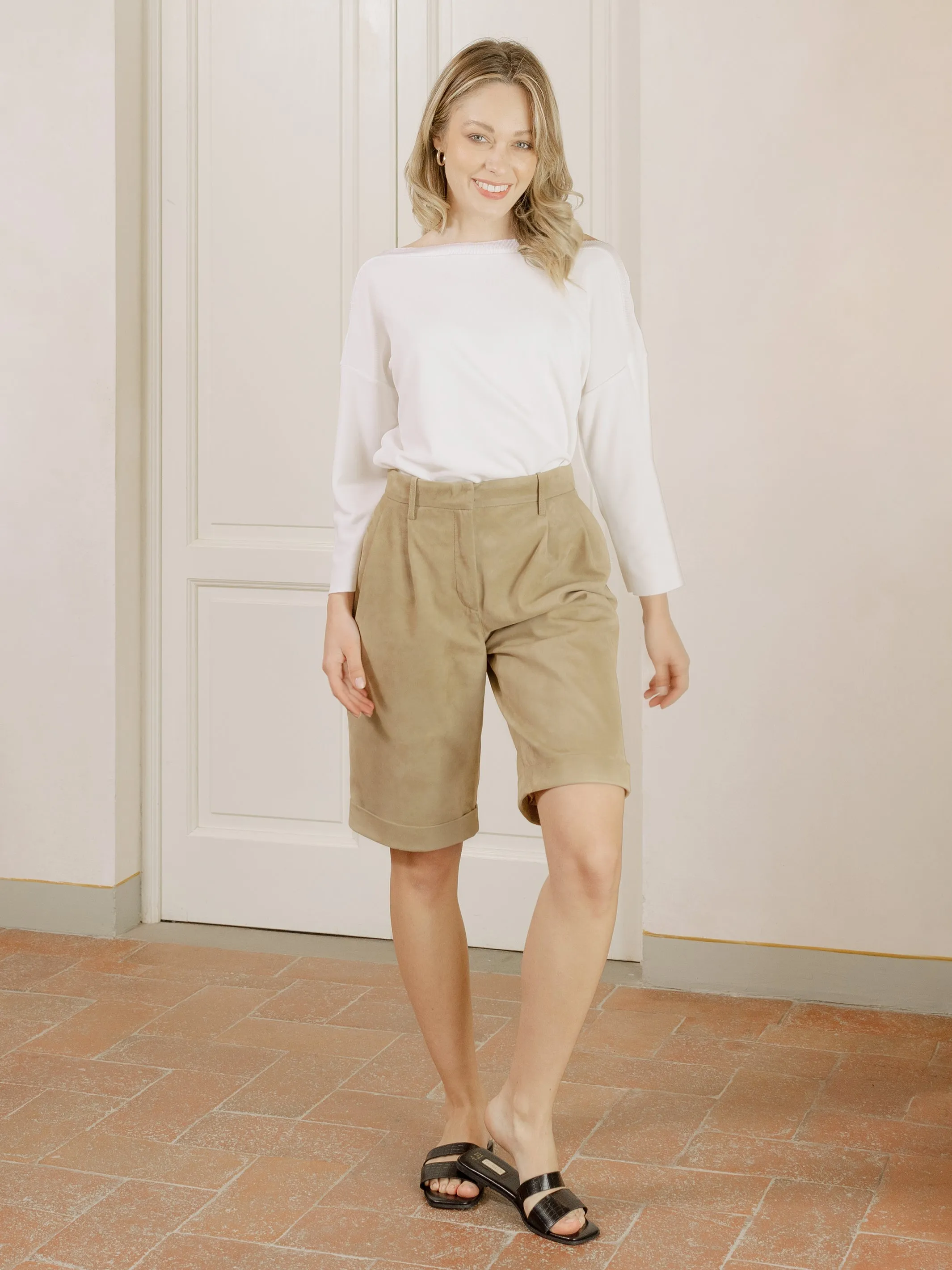 Hailee Suede Leather Bermuda Shorts