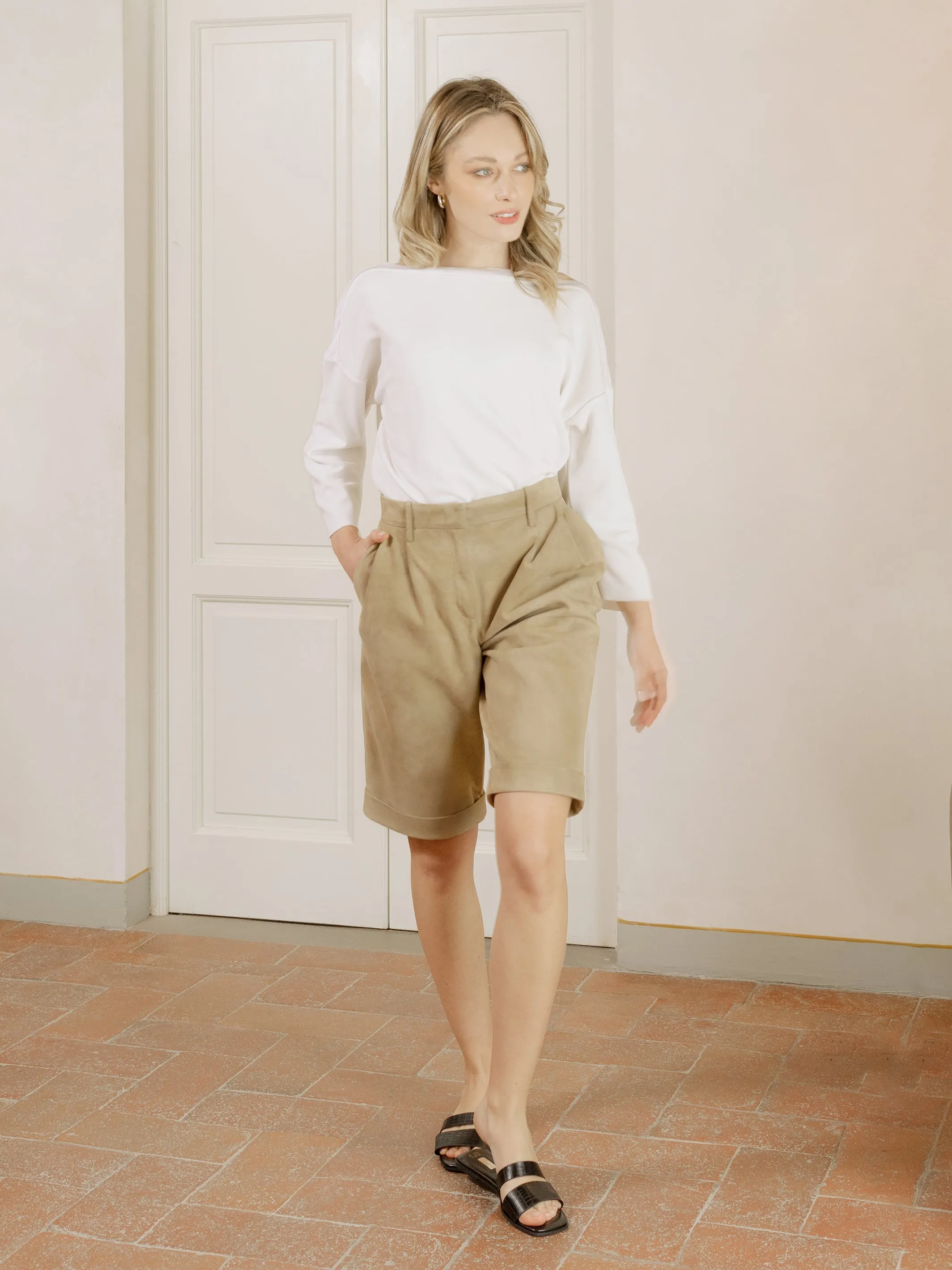 Hailee Suede Leather Bermuda Shorts