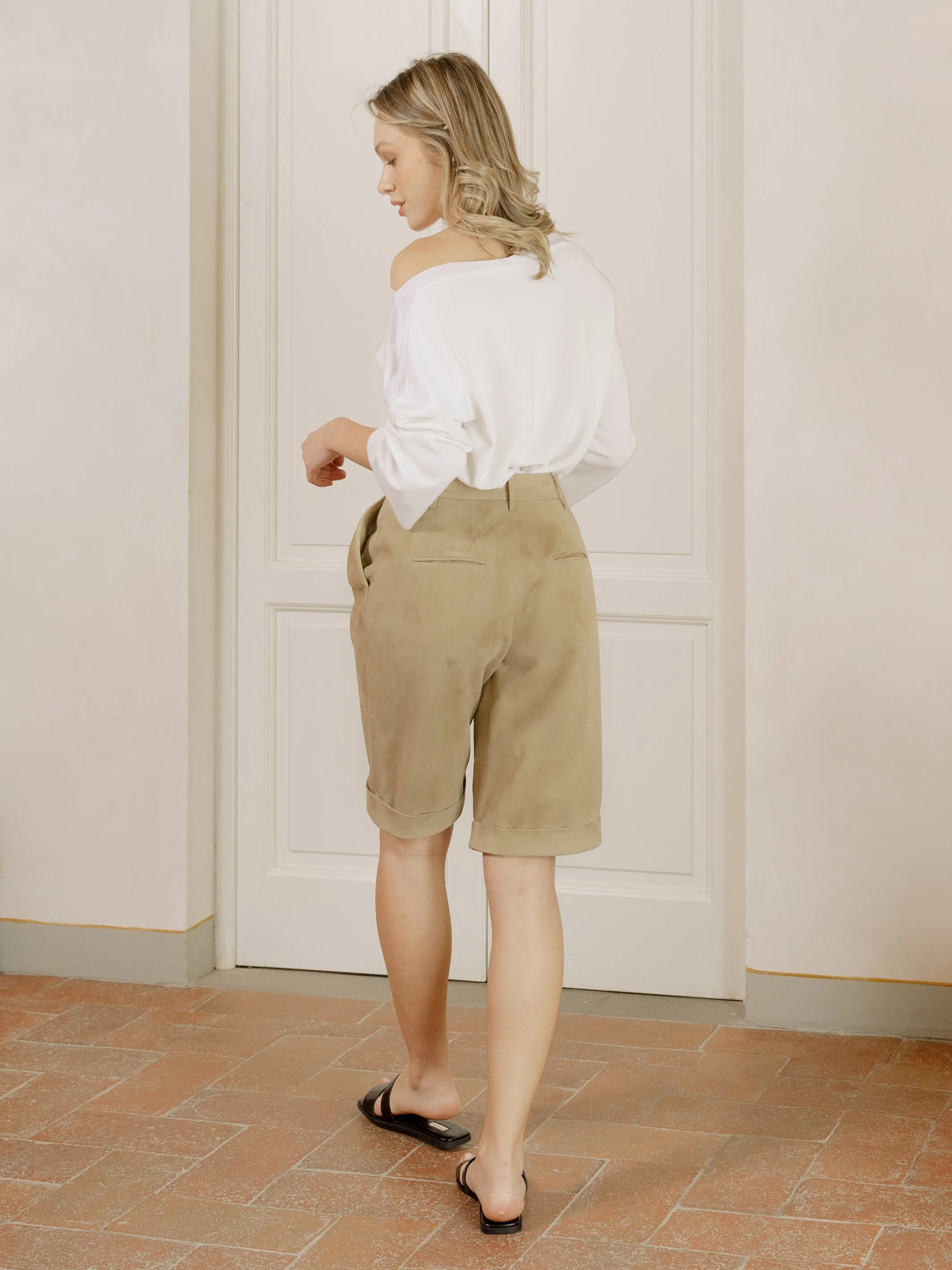 Hailee Suede Leather Bermuda Shorts