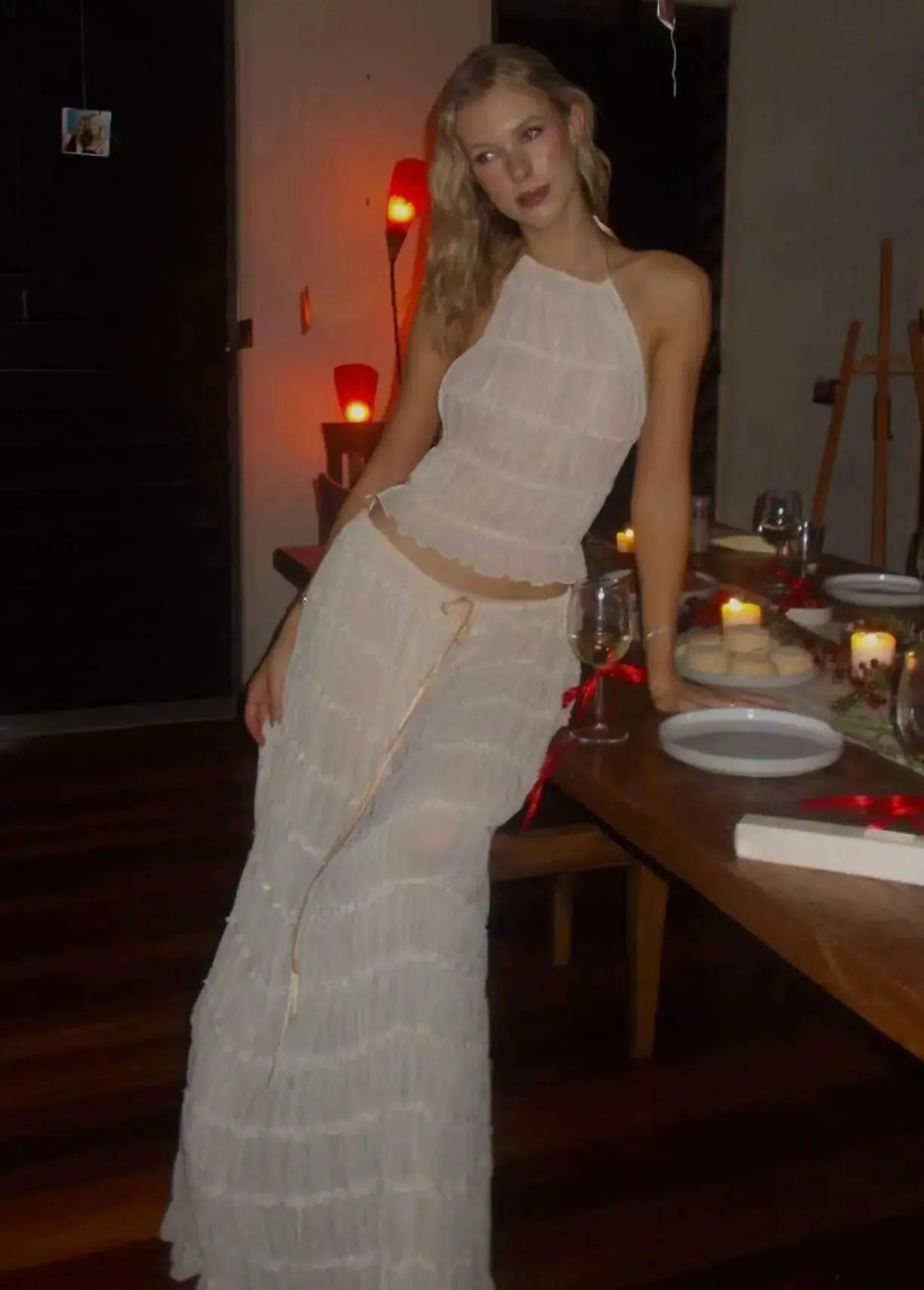 Halterneck Ruched Open Back Tie Trendy Up Top And Maxi Skirt Set
