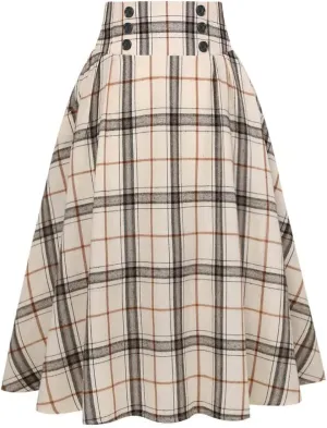 IDEALSANXUN Plaid Skirt for Womens High Waist Aline Pleated Midi Skirts